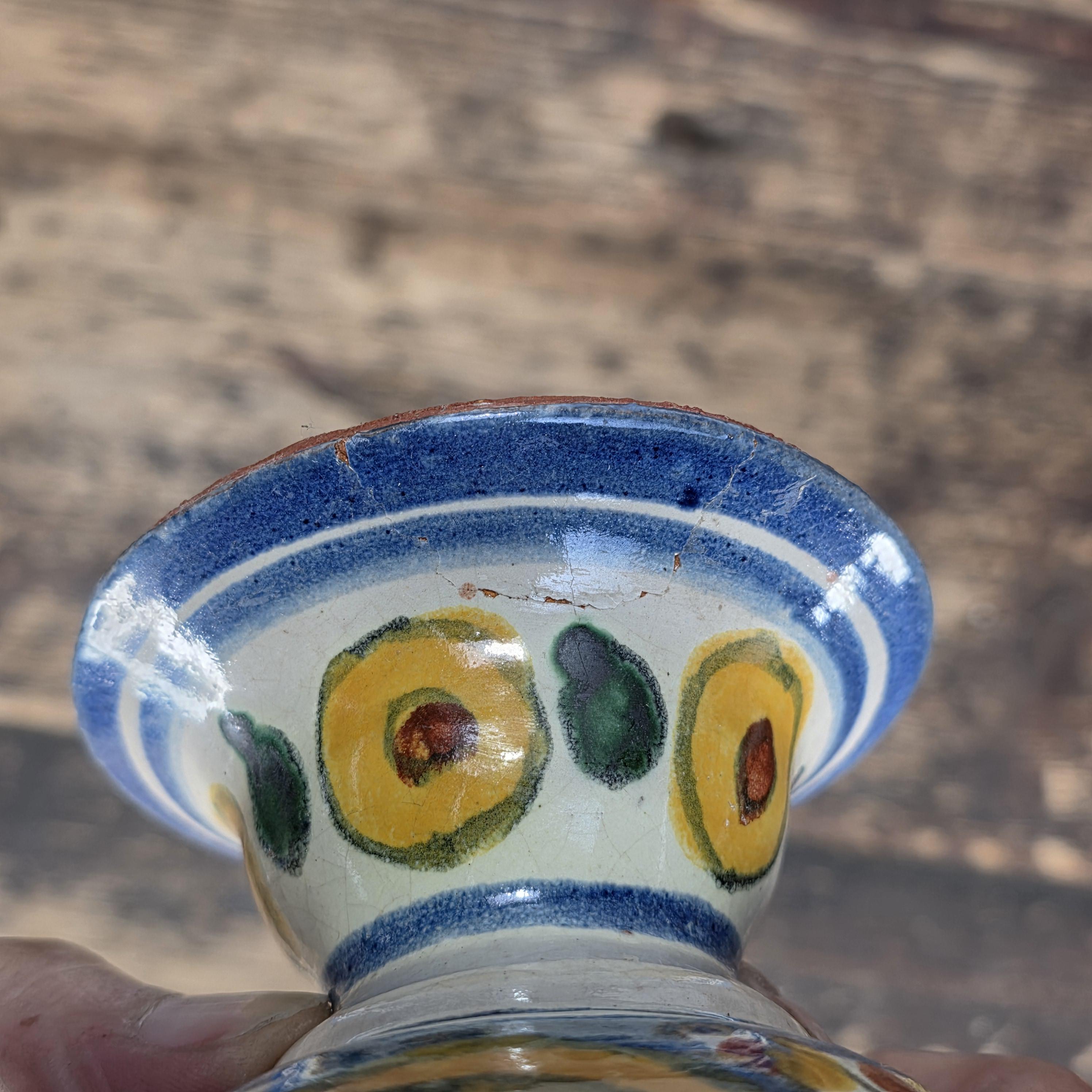 Vintage Mexican Talavera Hand-Painted Chalice Vase / Goblet Form Pottery