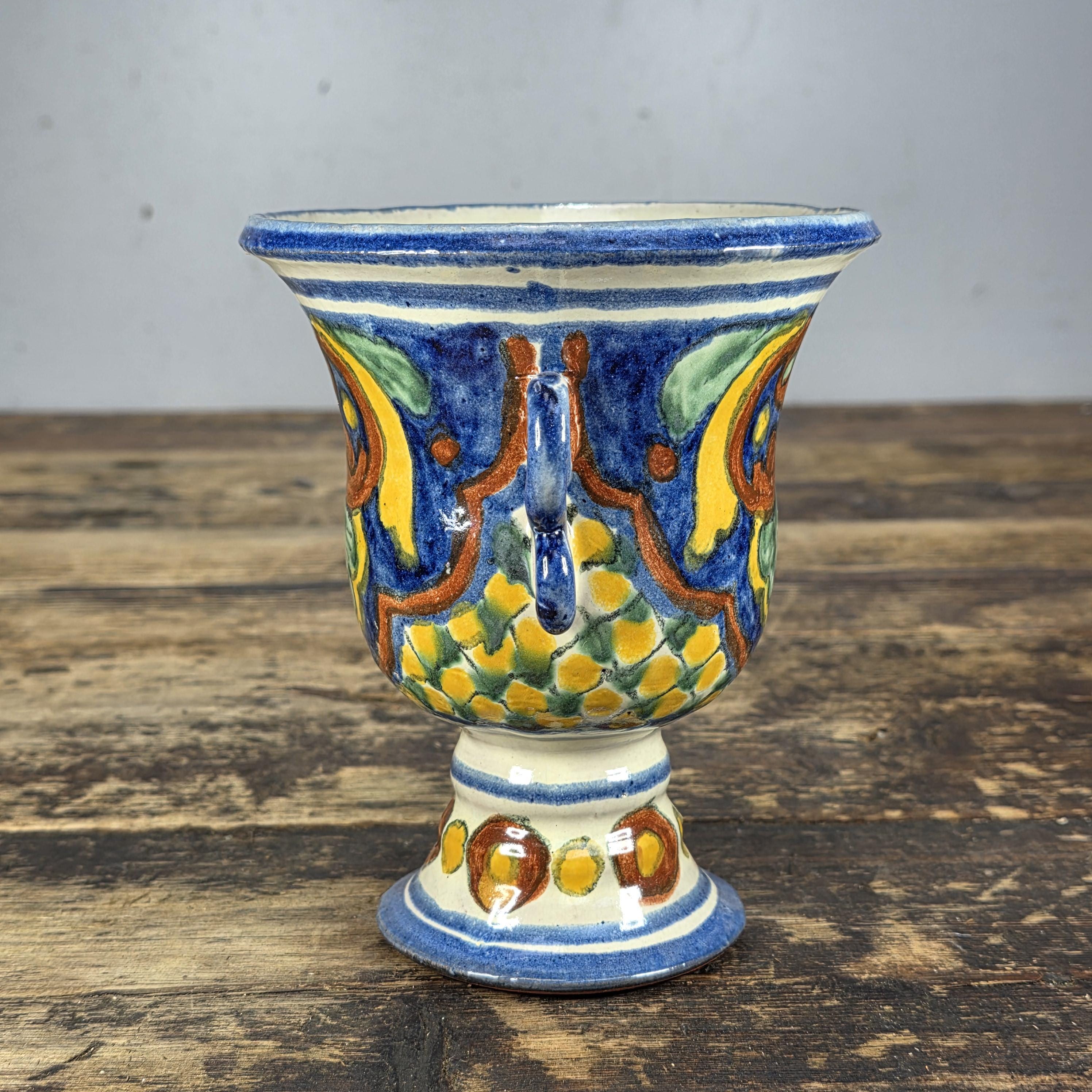 Vintage Mexican Talavera Hand-Painted Chalice Vase / Goblet Form Pottery