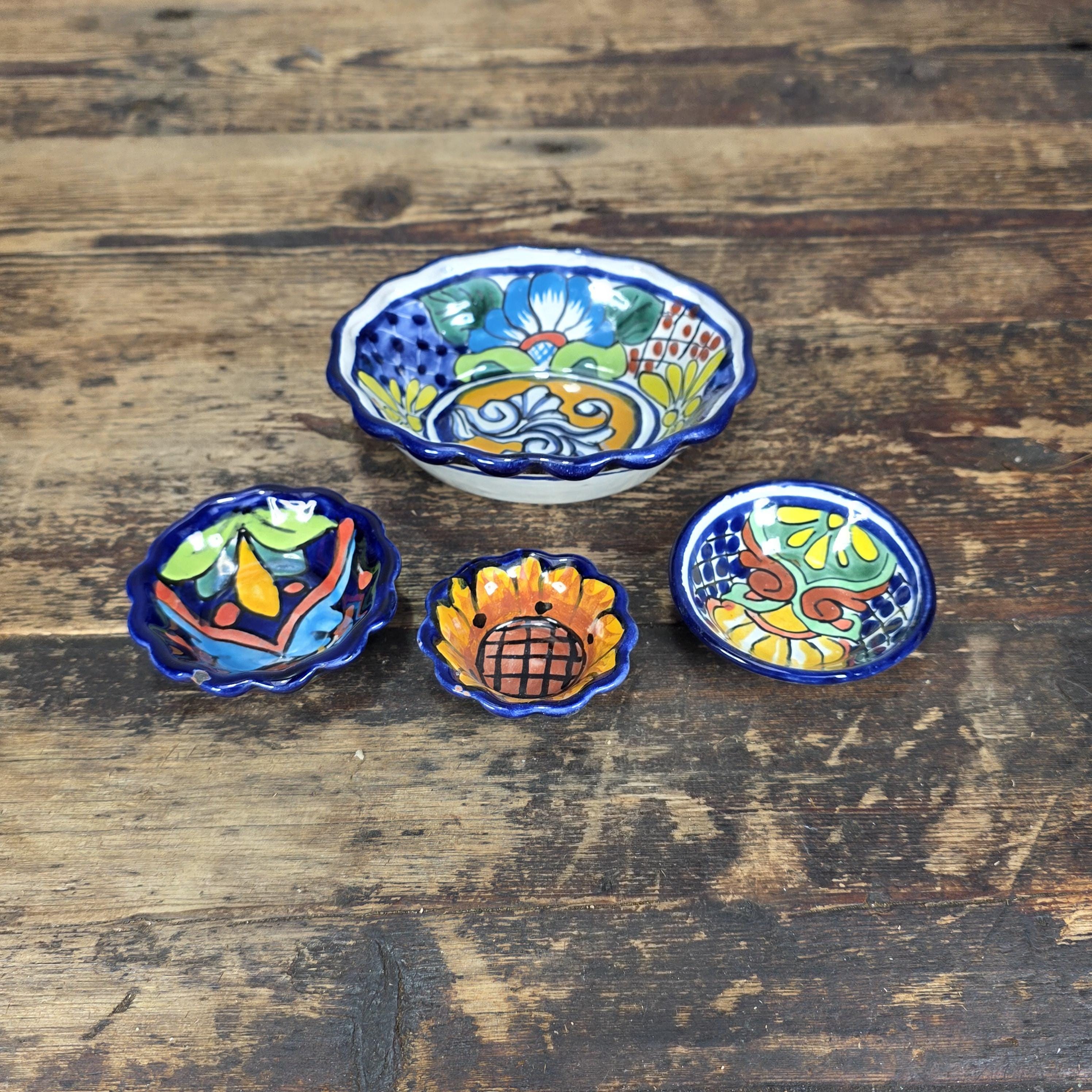 Hand Painted Talavera Small Bowls Set, Mexican Folk Art Pottery (4pcs)