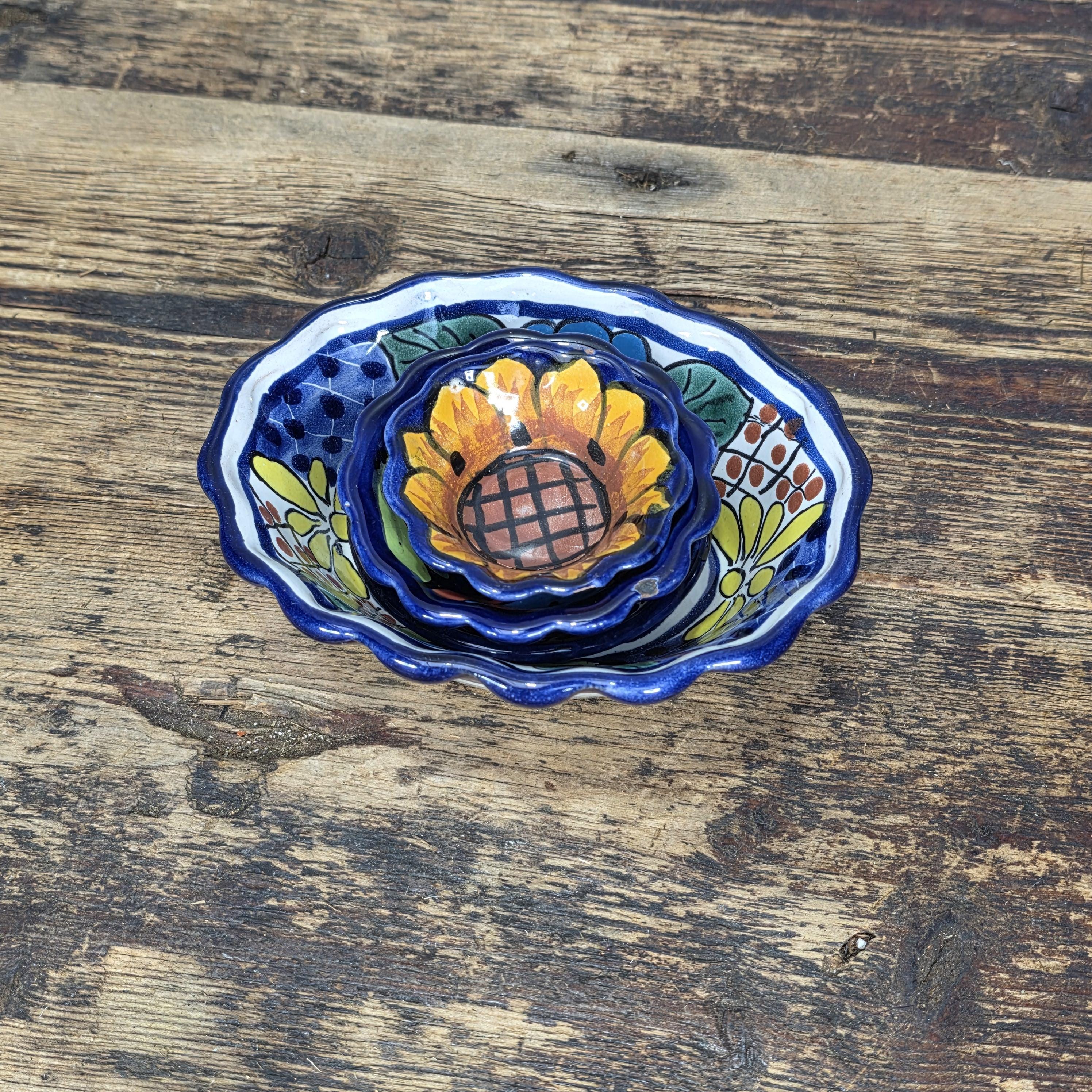 Hand Painted Talavera Small Bowls Set, Mexican Folk Art Pottery (4pcs)