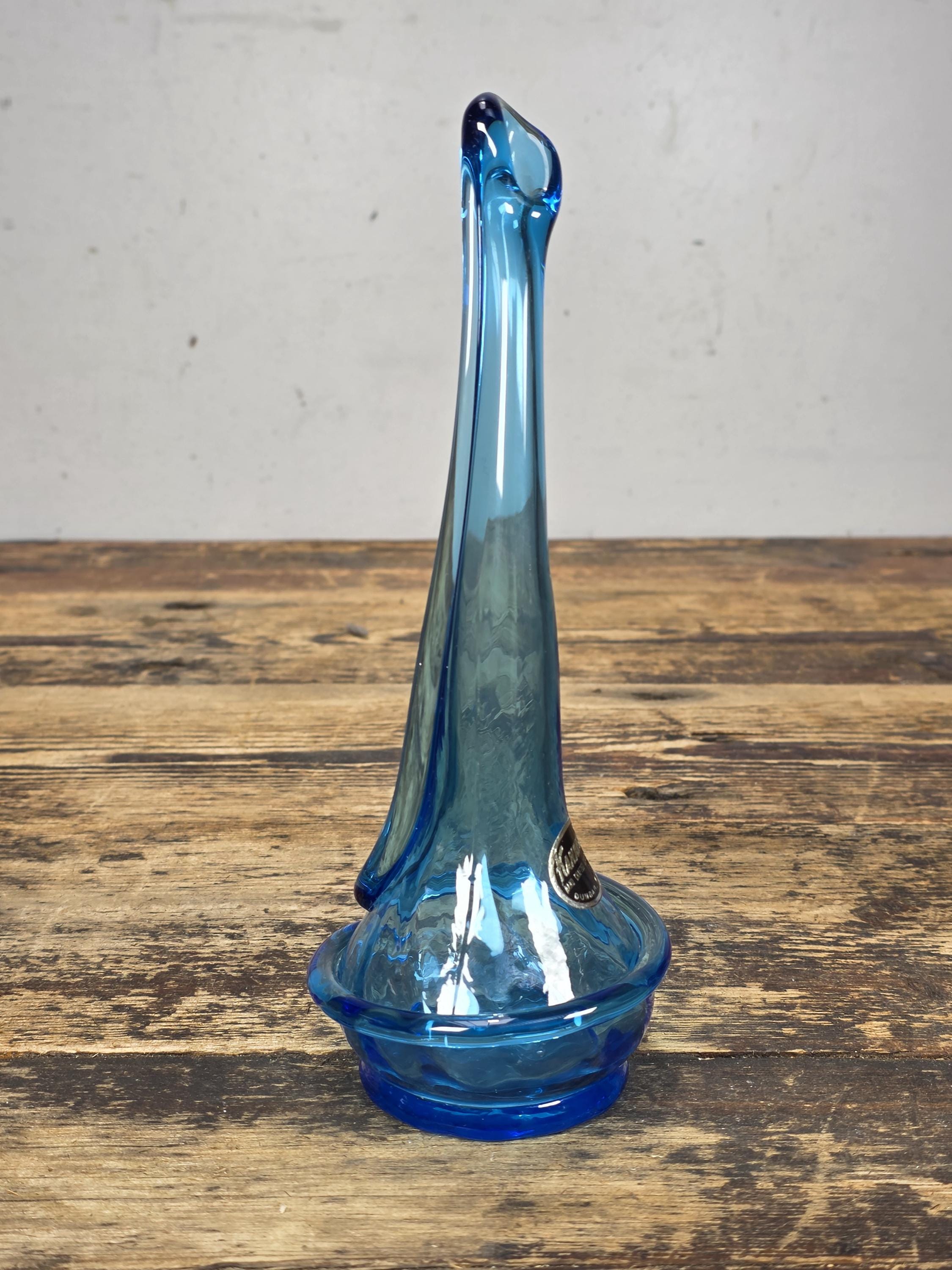 Vintage Kanawha Blue Hand Blown Glass Vase Dunbar W.Va. 1960s Mid Century Modern