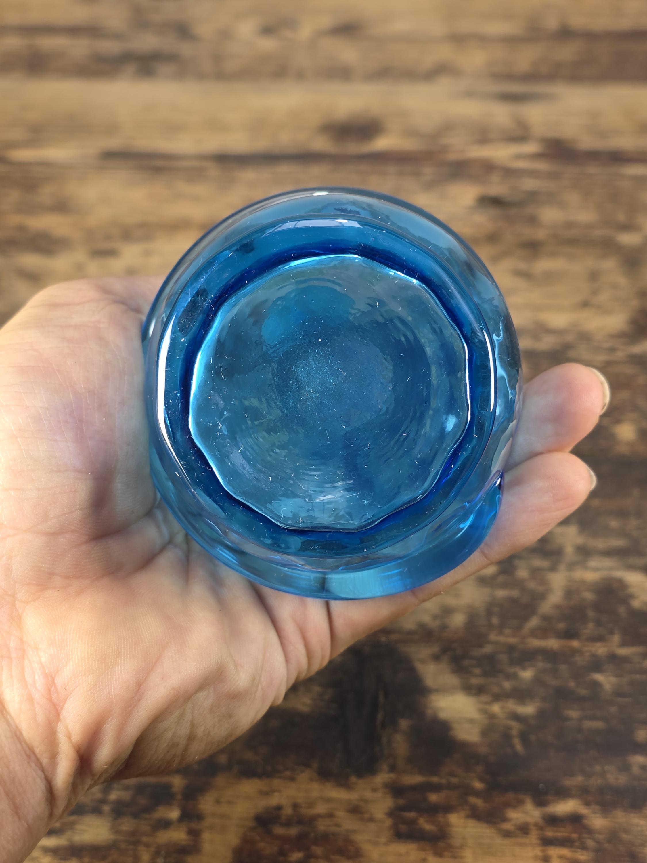 Vintage Kanawha Blue Hand Blown Glass Vase Dunbar W.Va. 1960s Mid Century Modern