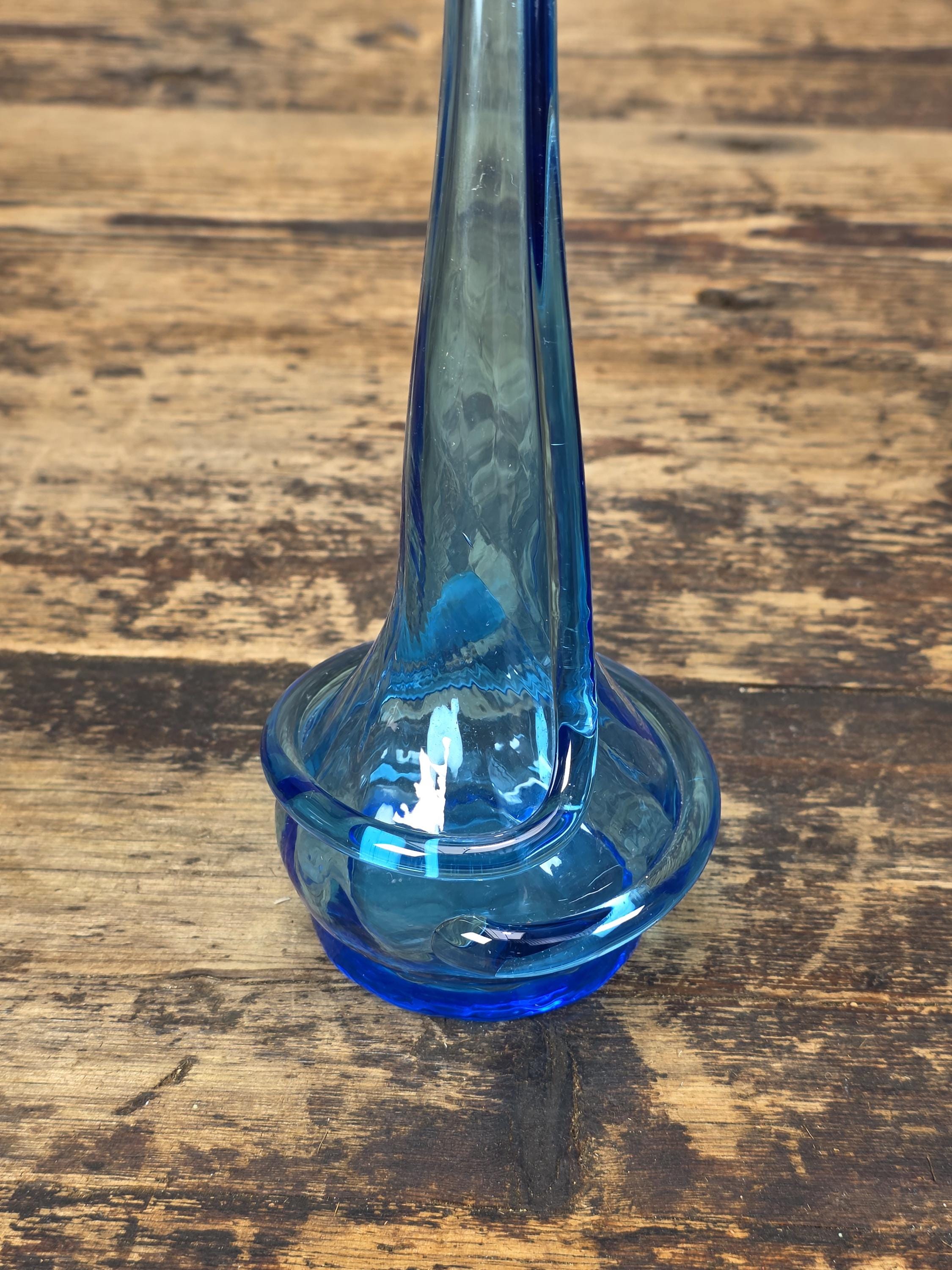 Vintage Kanawha Blue Hand Blown Glass Vase Dunbar W.Va. 1960s Mid Century Modern