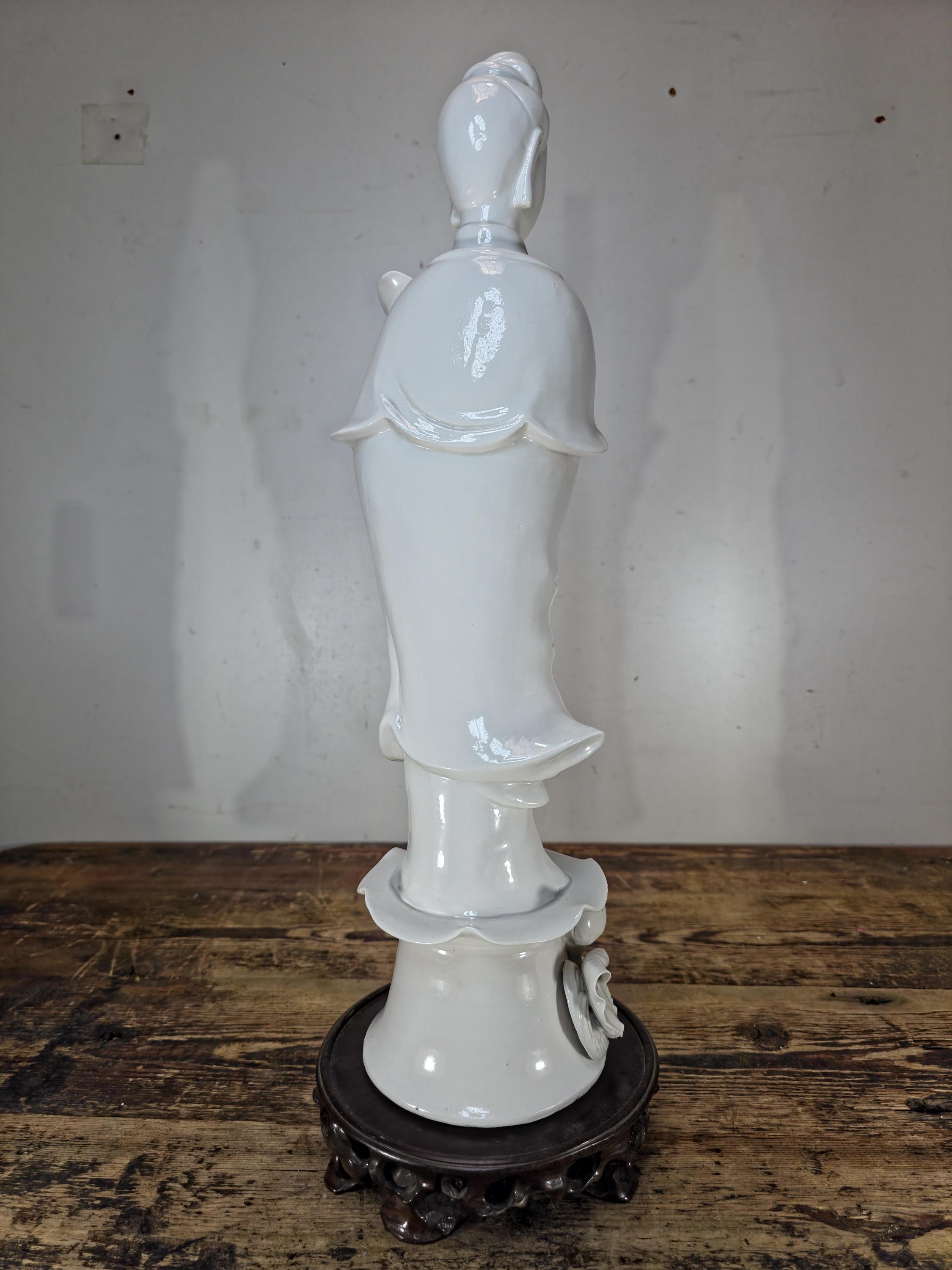 Blanc de Chine Porcelain Guanyin Statue Dehua Republic Period (1920–1940s) 18.5"