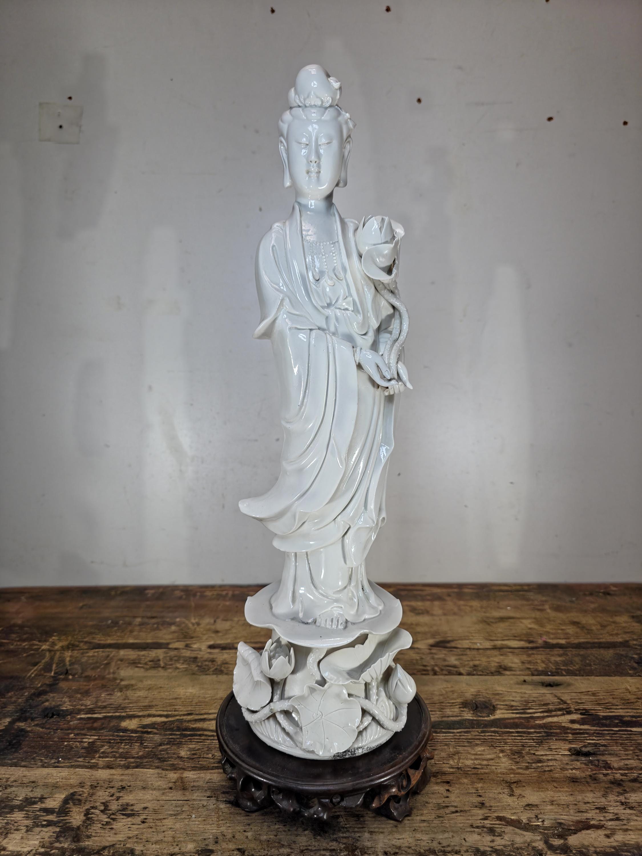 Blanc de Chine Porcelain Guanyin Statue Dehua Republic Period (1920–1940s) 18.5"