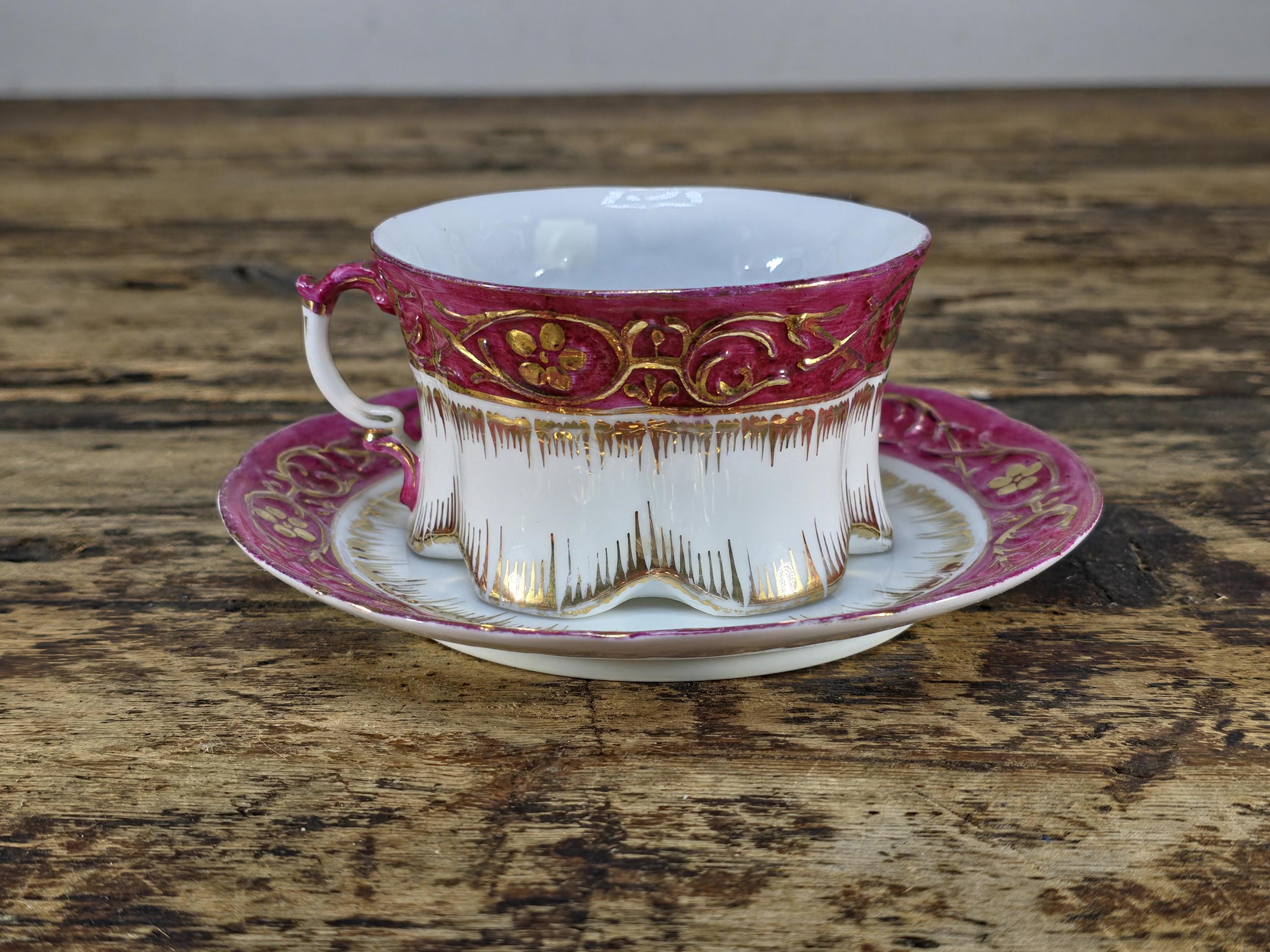 Vintage English Pink & Gilded Gold Porcelain Cup and Saucer - Beautiful Condition