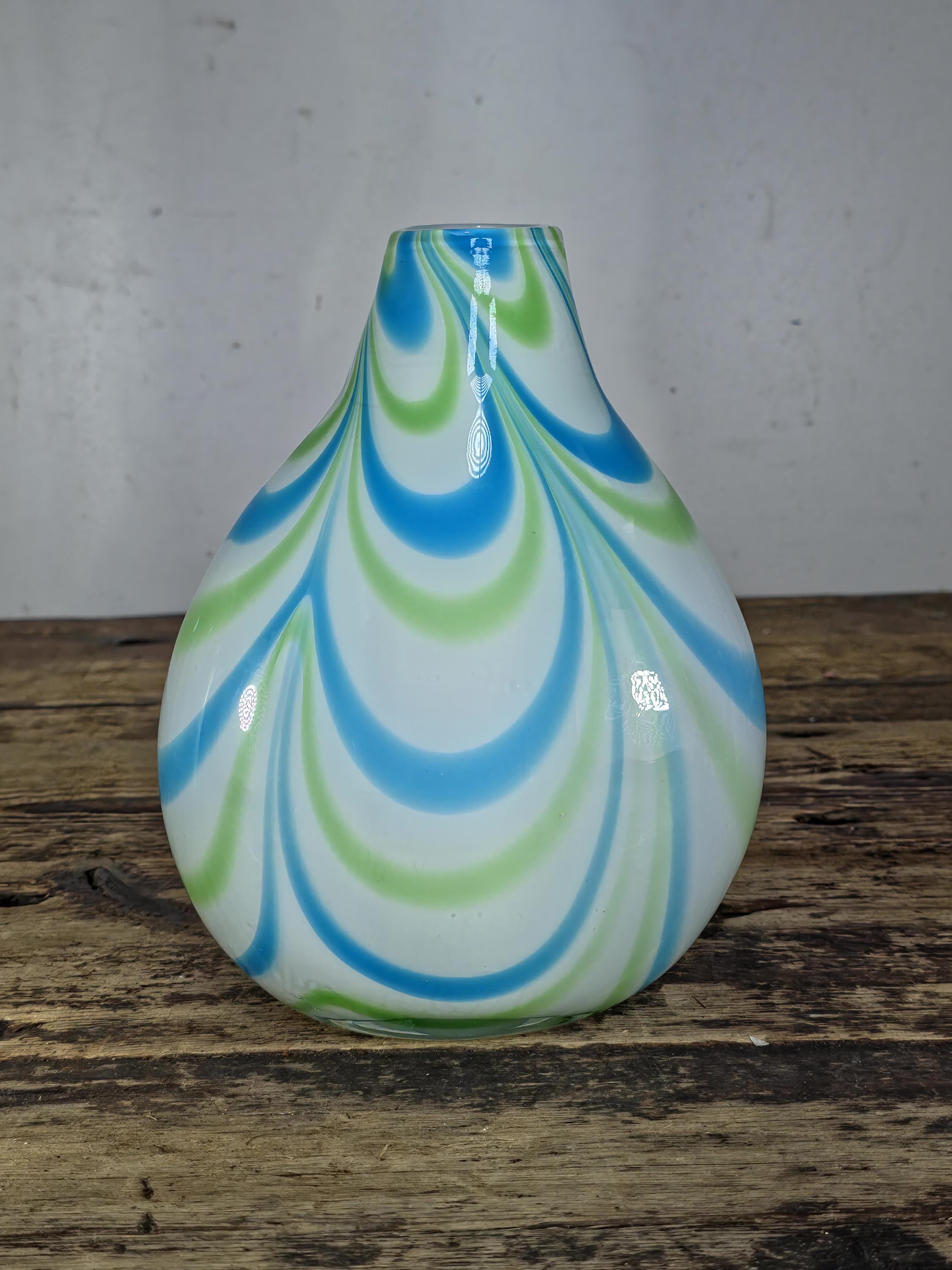 Margie’s Garden Hand Blown Glass Vase with Blue & Green Swirl Pattern