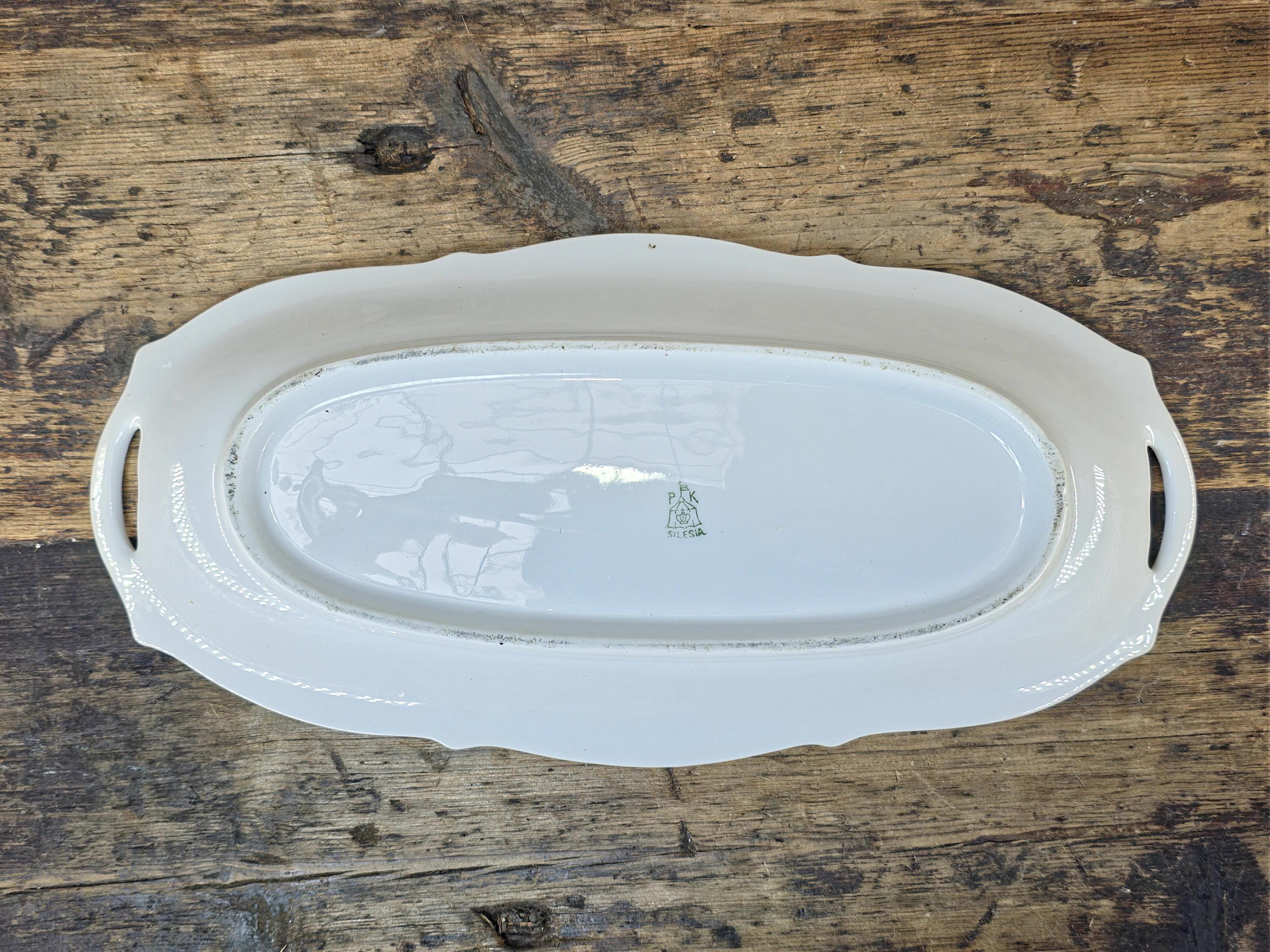 Antique PK Silesia Porcelain Oval Handled Tray Yellow Roses 12.25"