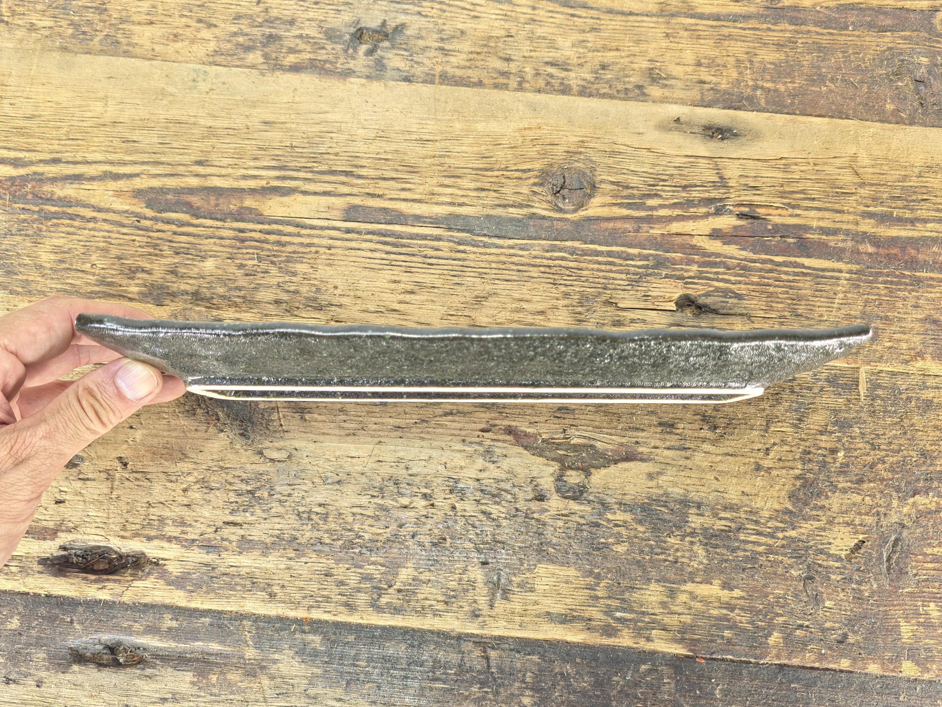 Japanese Mino Ware Rectangular Sushi Plate Green Brown Glaze 11.25" Japan