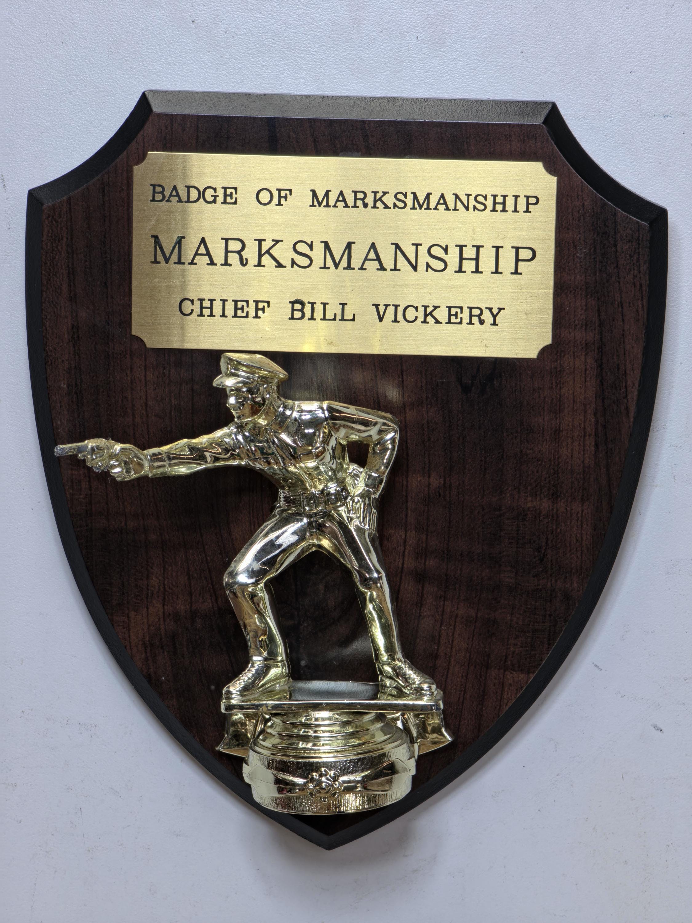 Vintage Hollywood Trophy Co. “Chief Bill Vickery” Marksman Plaque Studio Display