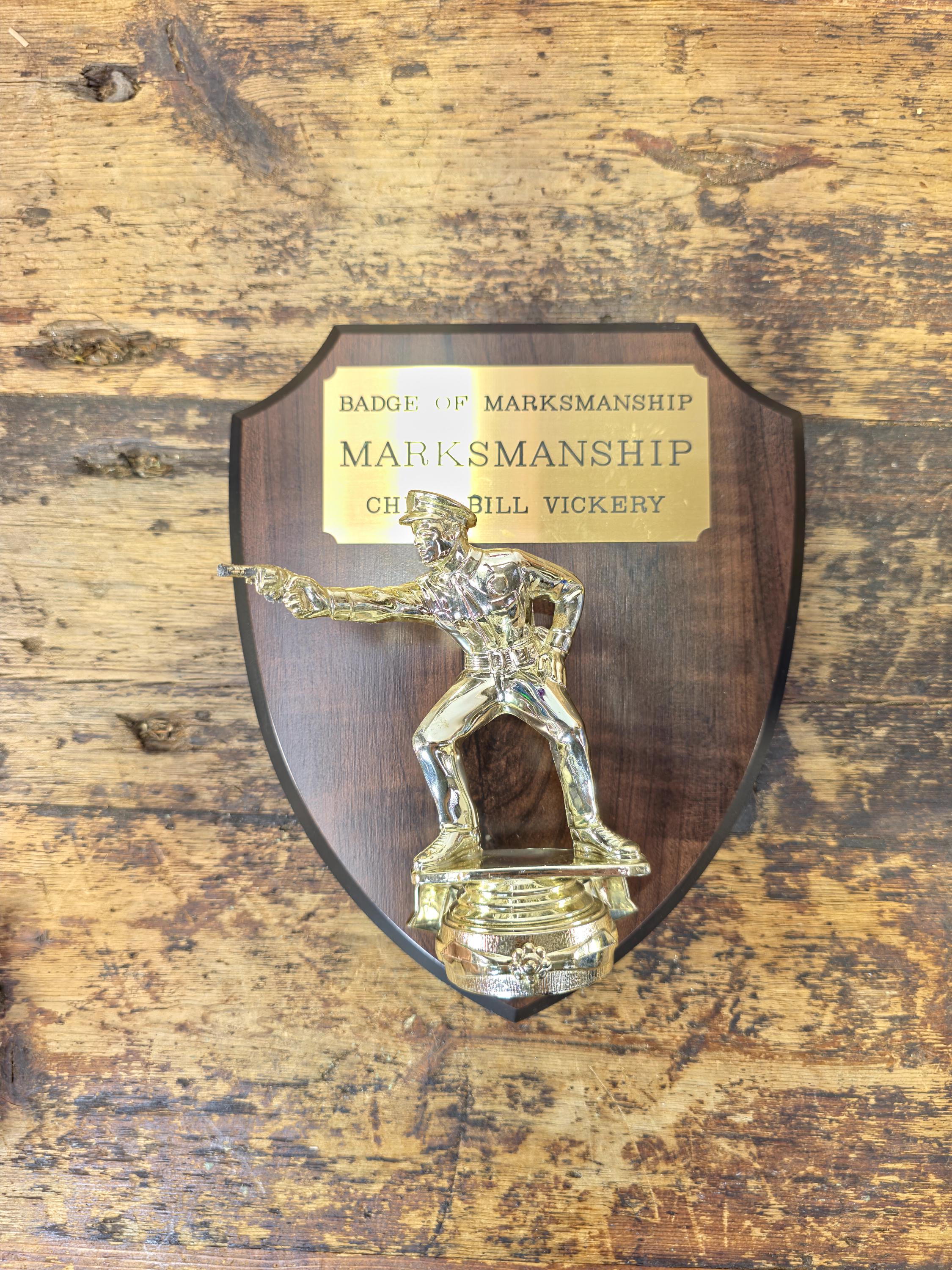 Vintage Hollywood Trophy Co. “Chief Bill Vickery” Marksman Plaque Studio Display