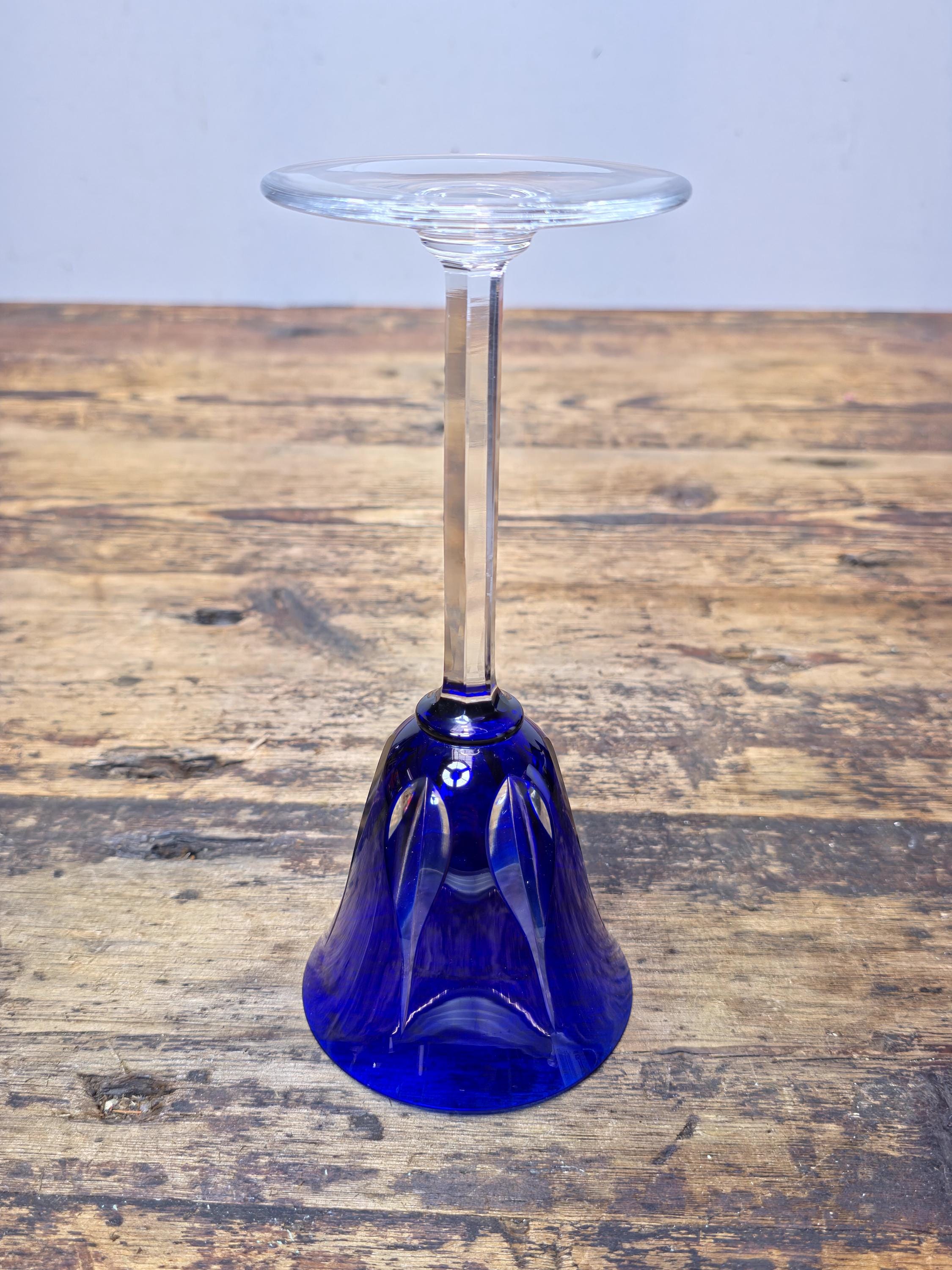 Saint Louis France Crystal Wine Glass Cerdagne Pattern Cobalt Blue 7 3/4”