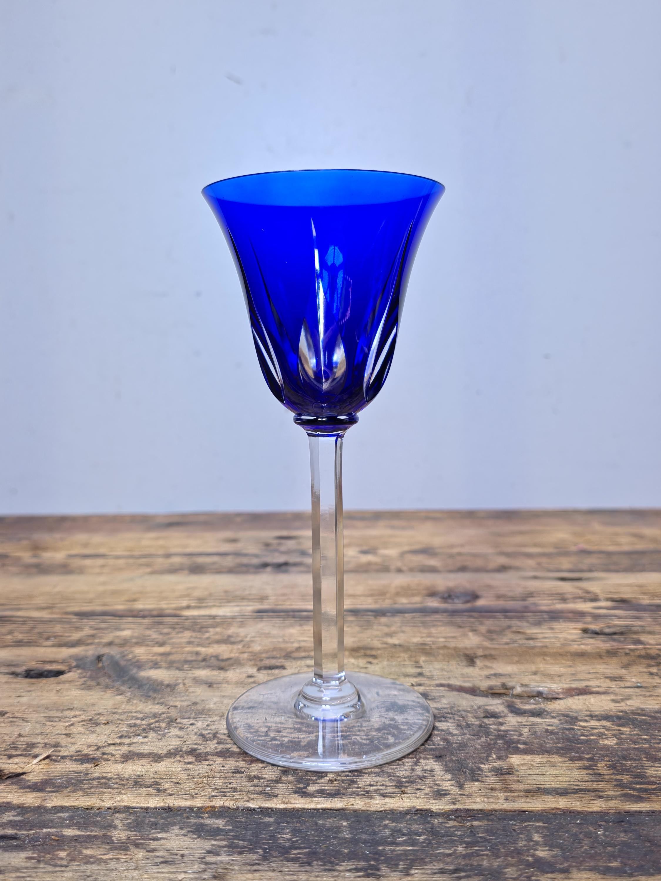 Saint Louis France Crystal Wine Glass Cerdagne Pattern Cobalt Blue 7 3/4”