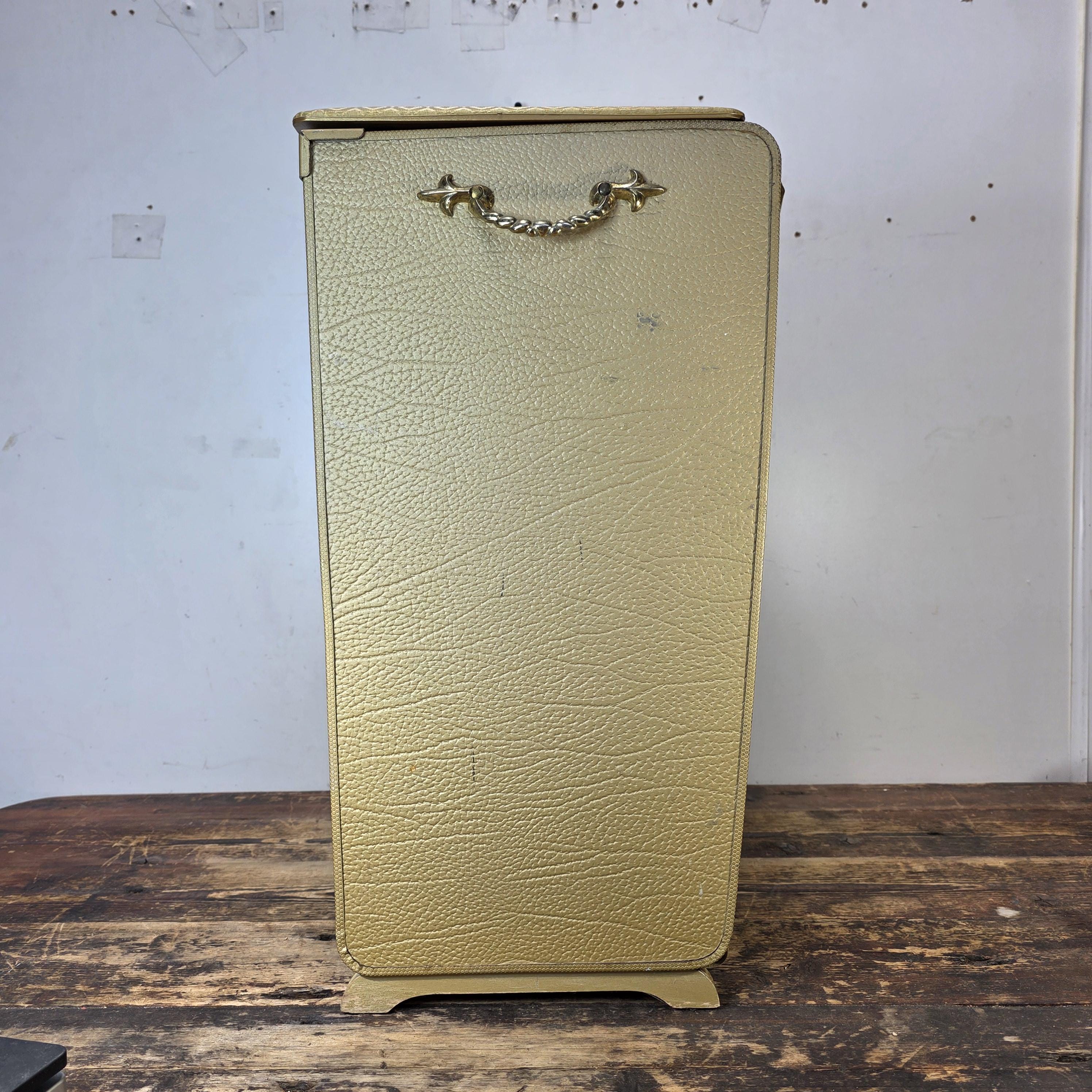 Vintage Pearl-Wick Clothes Hamper Gold Vinyl Woven Pattern 1960s Mid Century