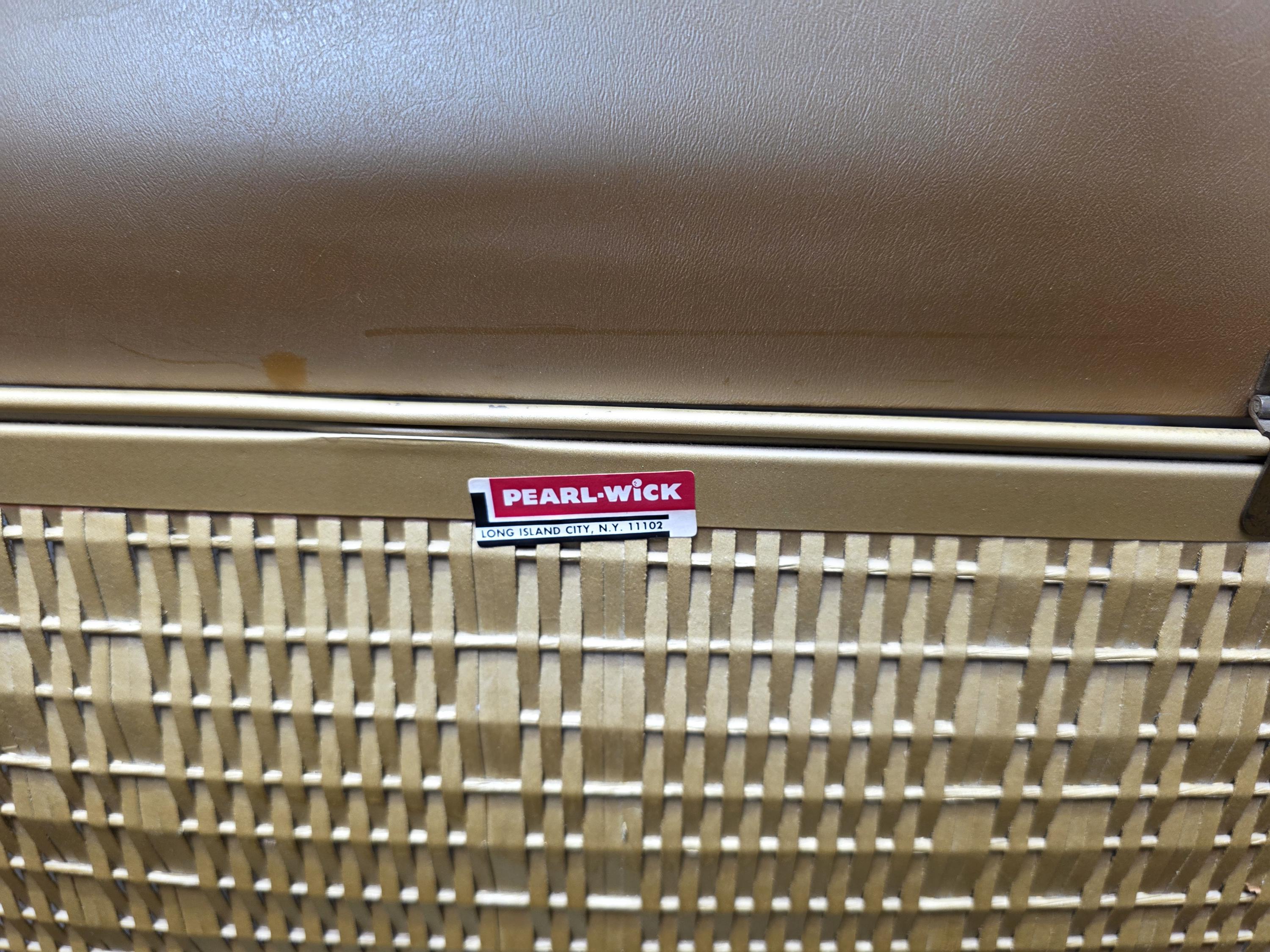 Vintage Pearl-Wick Clothes Hamper Gold Vinyl Woven Pattern 1960s Mid Century