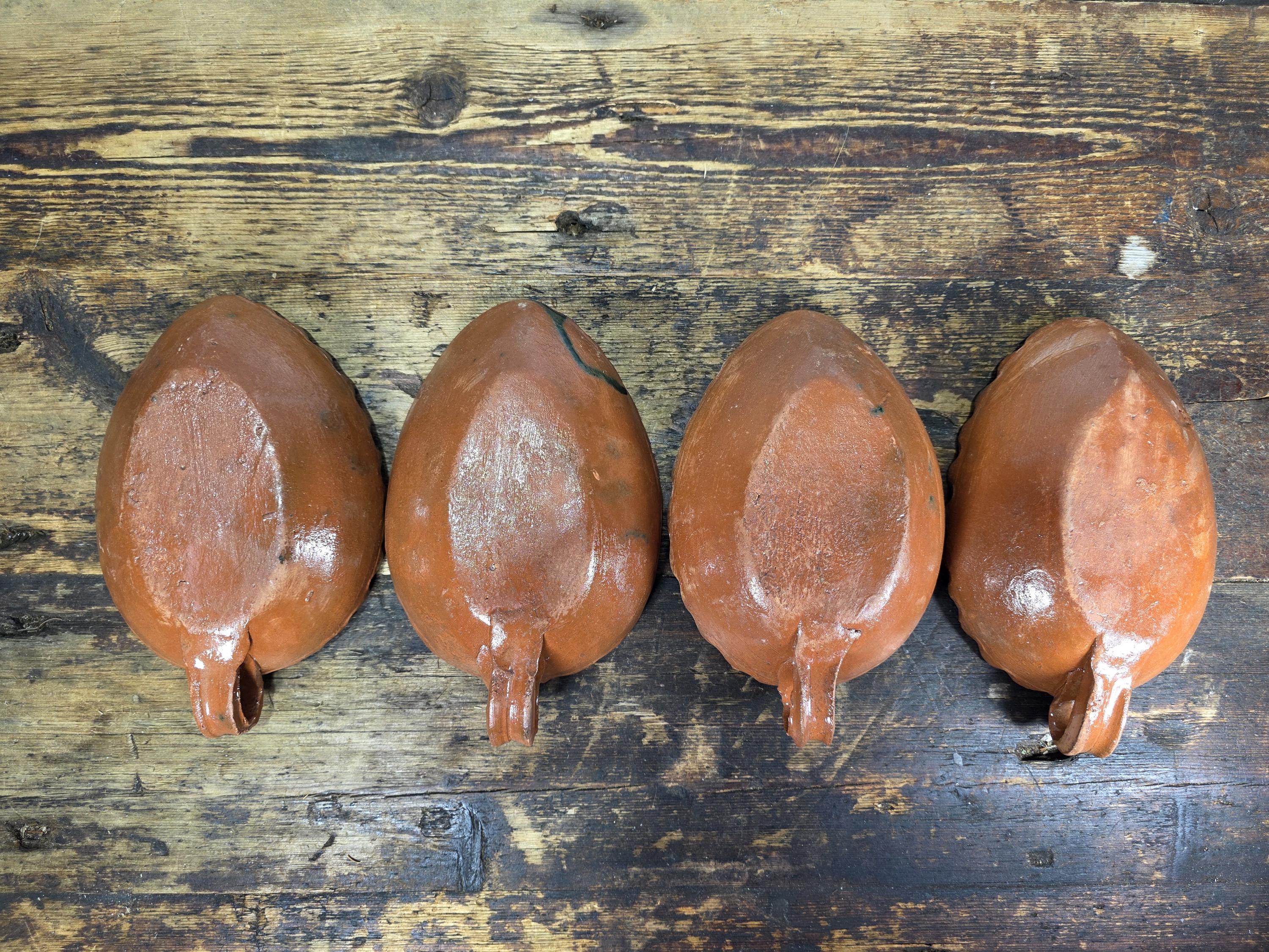 Set of 4 Vintage Patamban Barro Verde Leaf Bowls Green Glazed Mexican Pottery