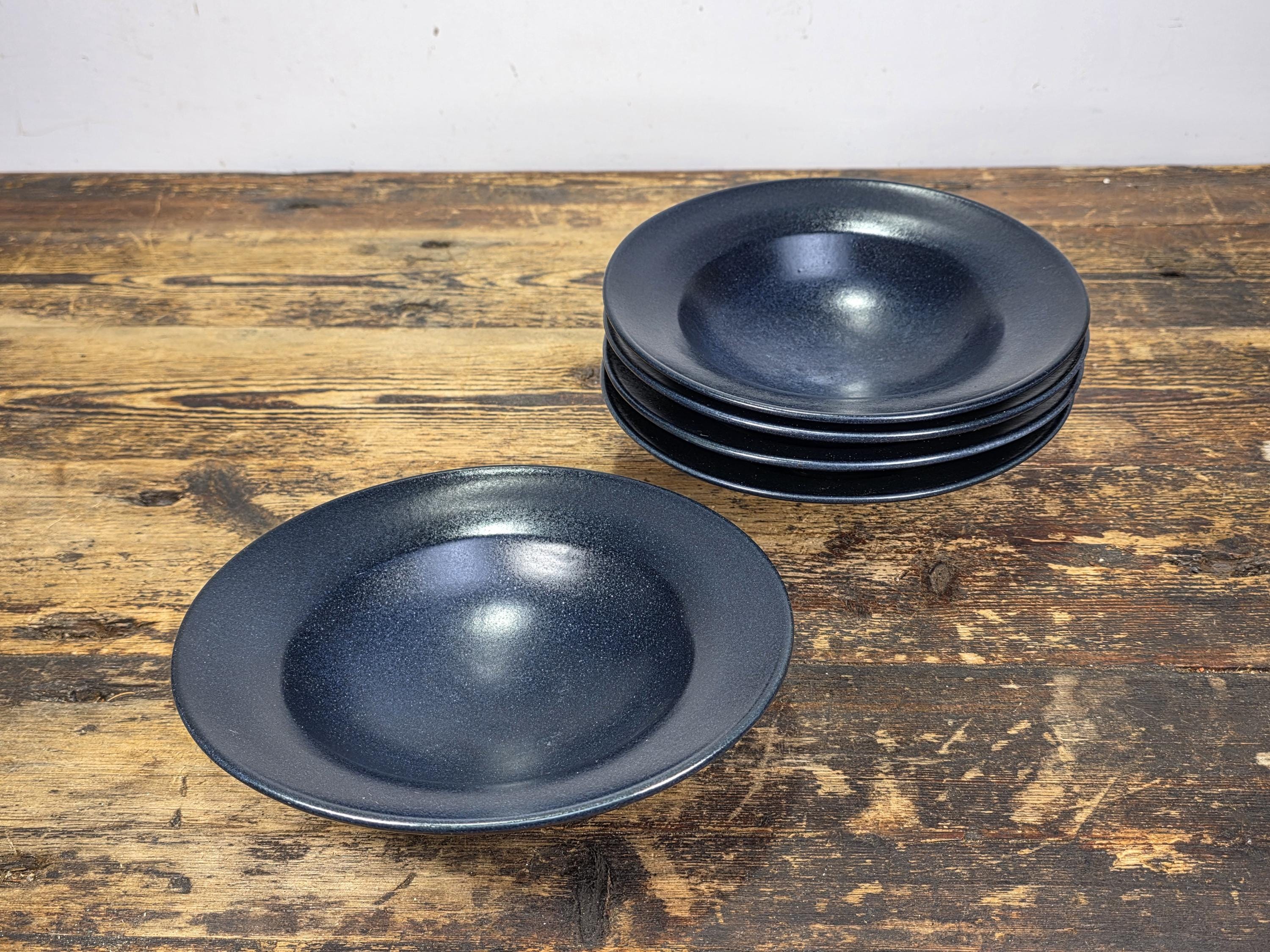 Ann Mallory California Studio Pottery Dessert/Pasta Bowls Set of 5 Blue Speckle