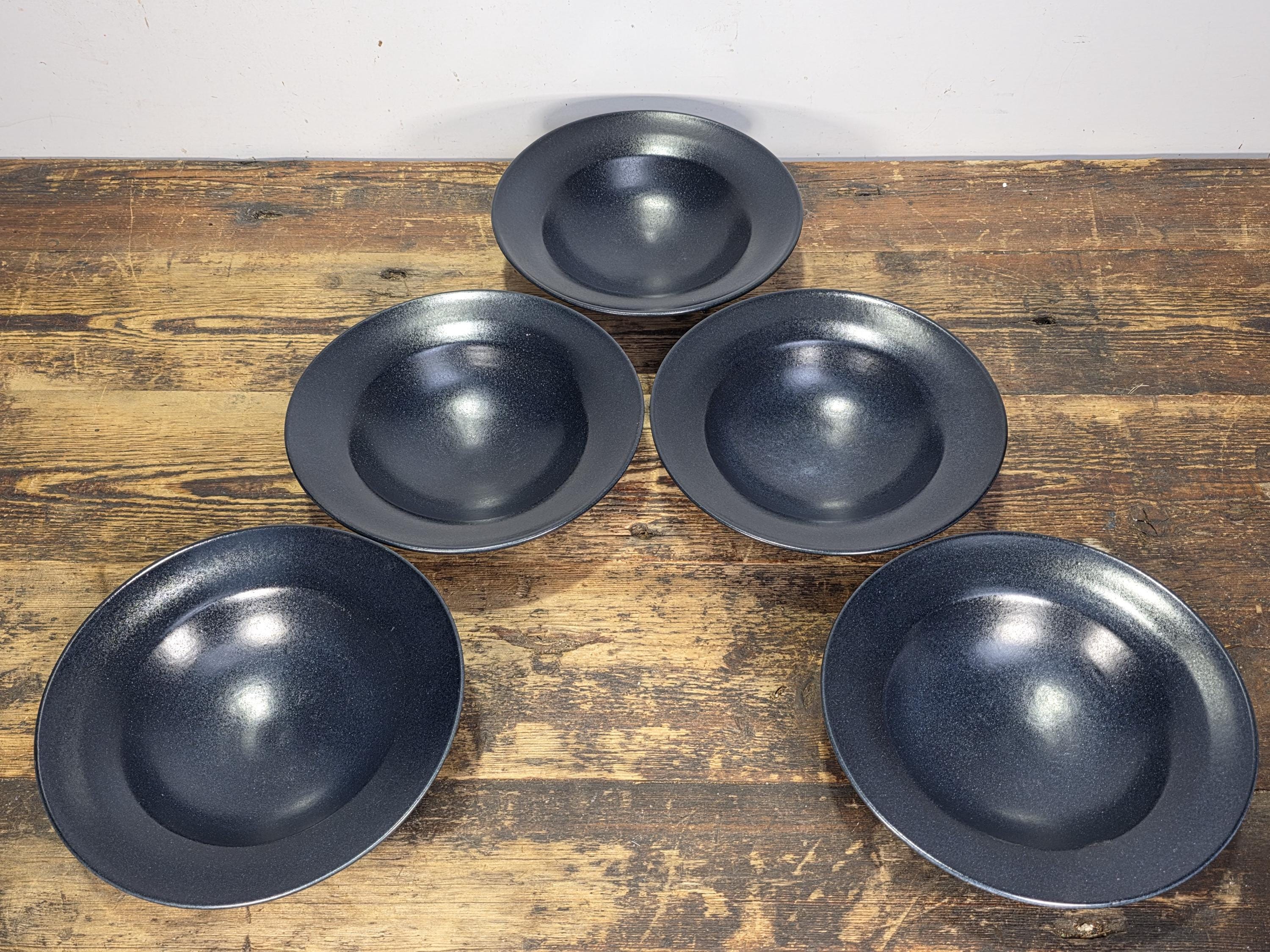 Ann Mallory California Studio Pottery Dessert/Pasta Bowls Set of 5 Blue Speckle