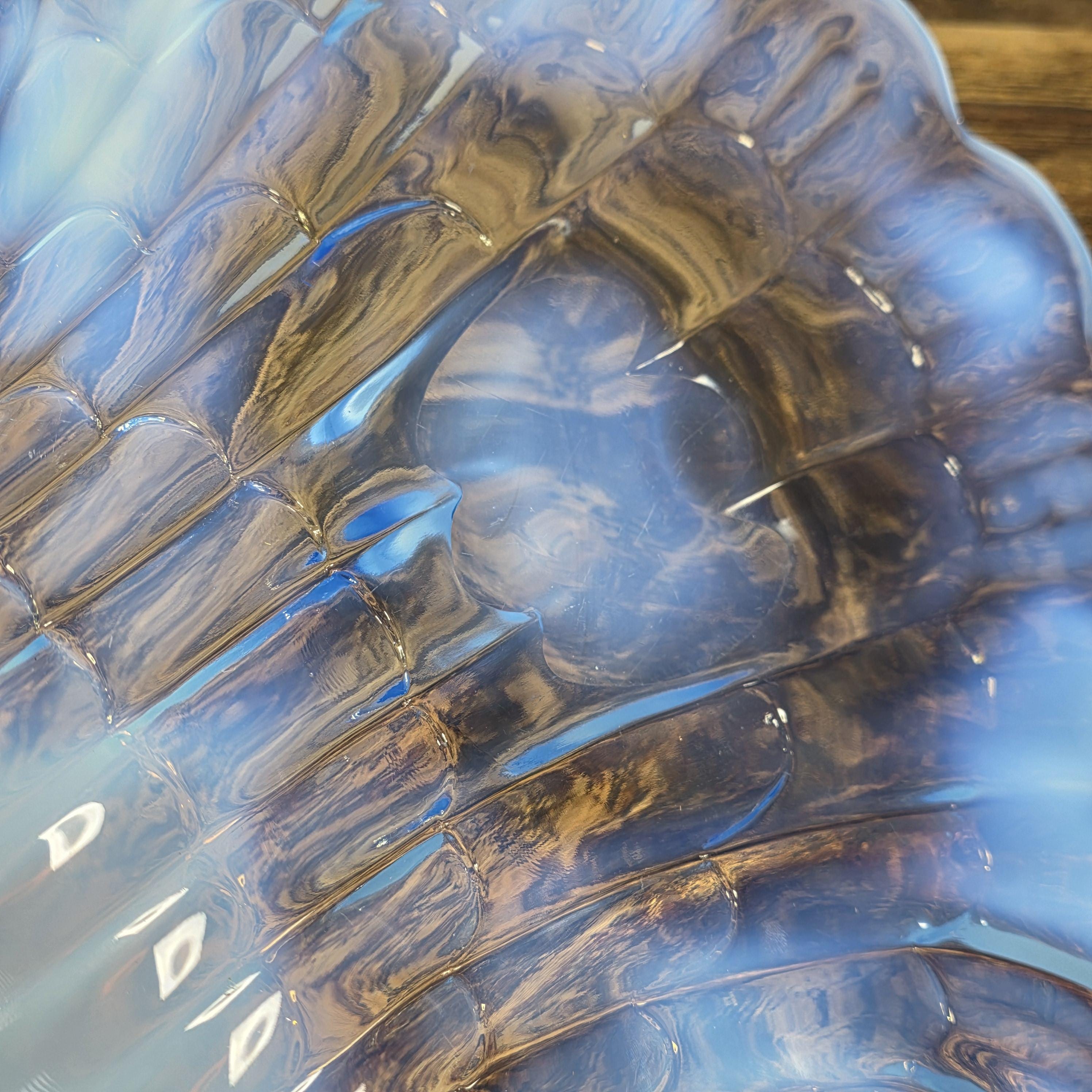 Large Opalescent Blue Glass Shell Platter, Attributed to Duncan & Miller 15"L