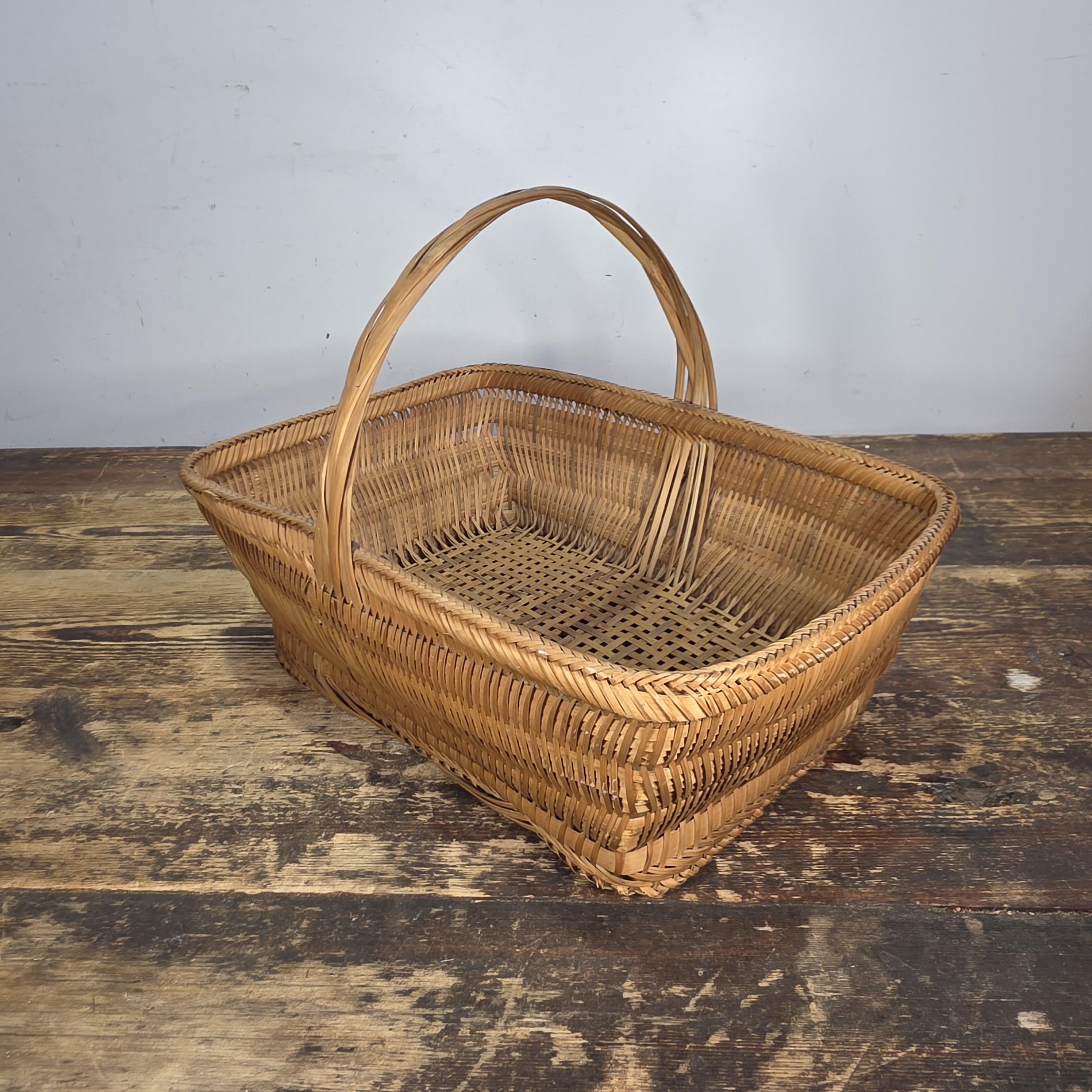 Vintage Handwoven Rectangular Wicker Basket with Handle 14.25"L × 9.5"W