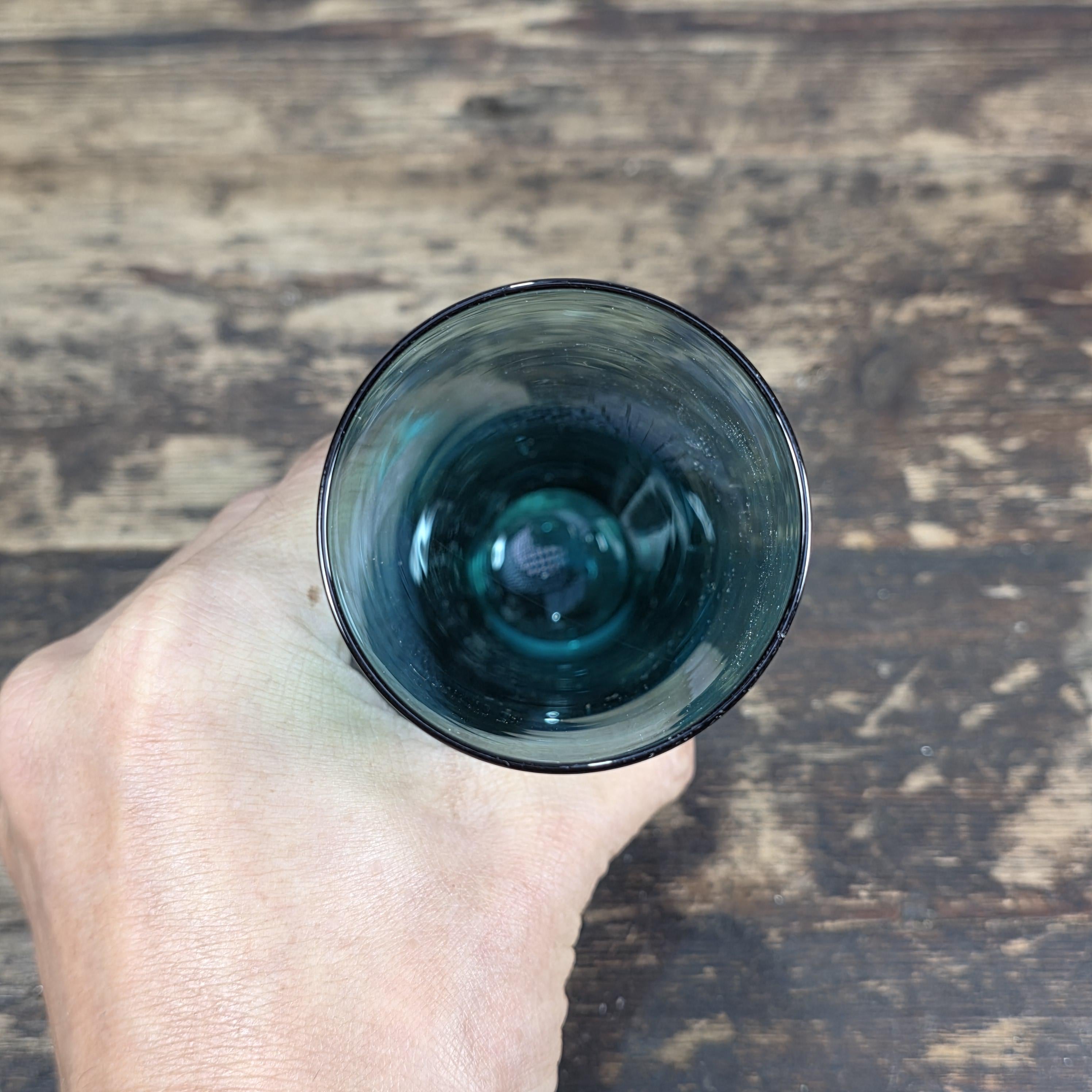 Vintage Hand Blown Aqua Blue Glass Tumbler — Mid-Century Modern Style 6.25"H