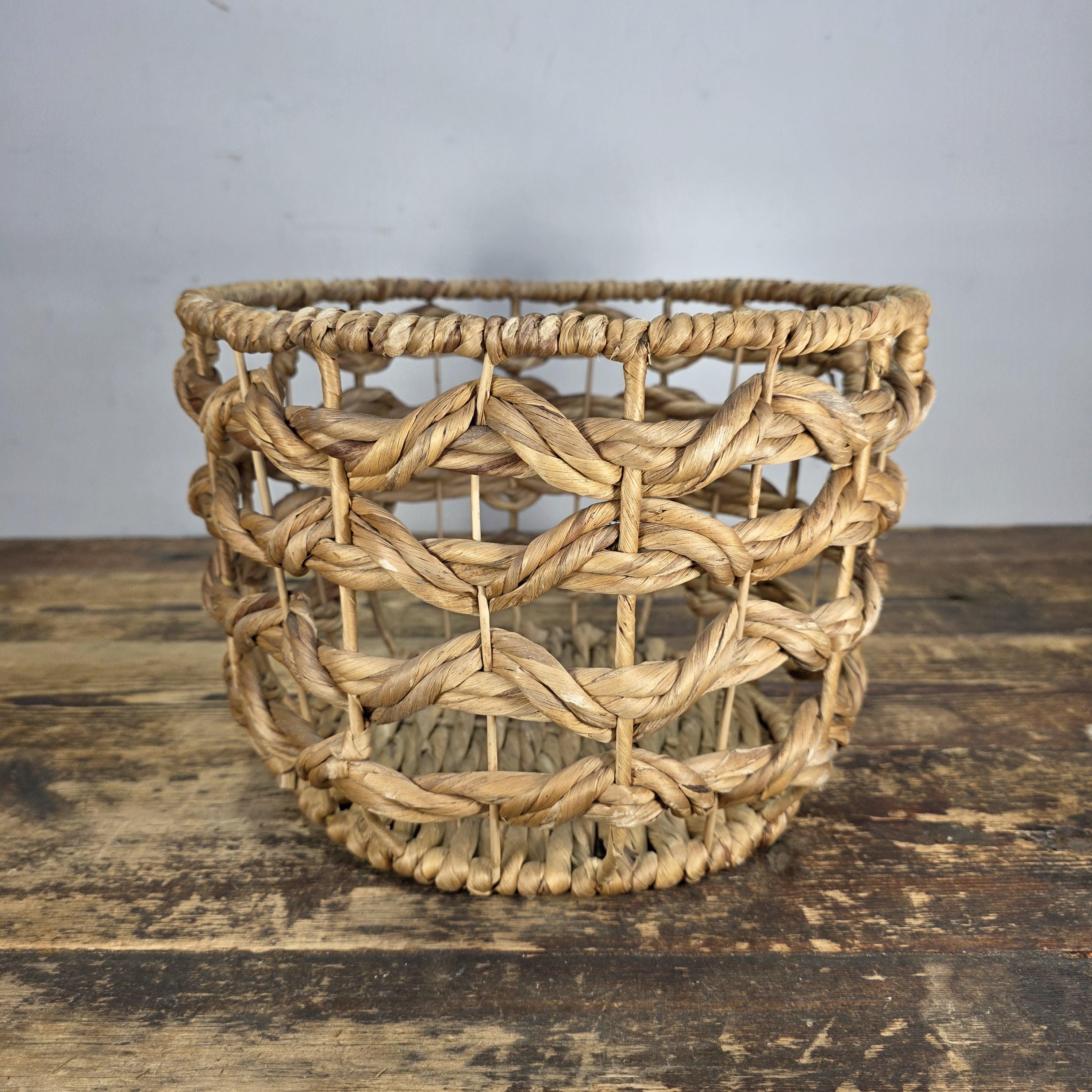 Natural Handwoven Open Weave Basket with Side Handles, Planter Cover Decor