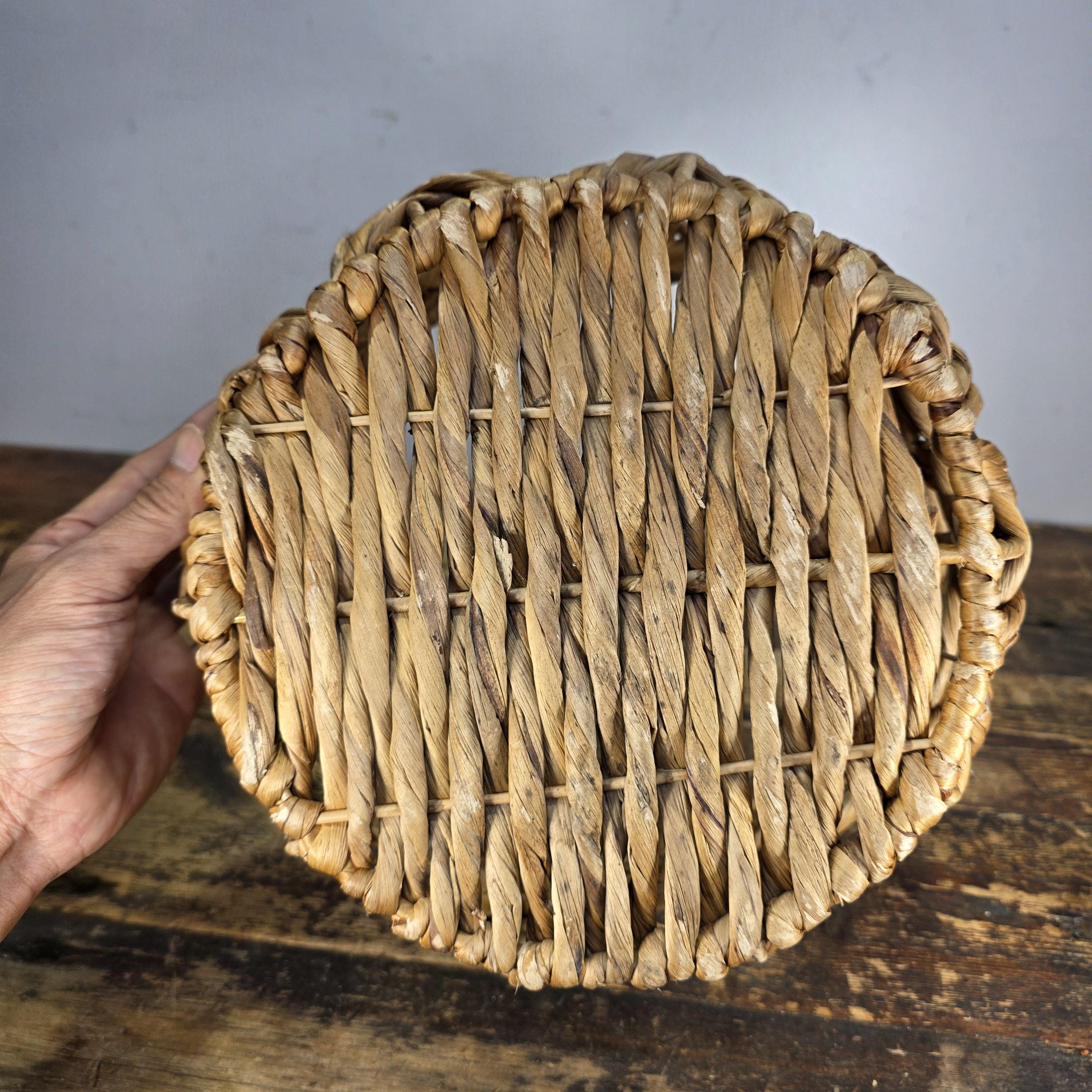 Natural Handwoven Open Weave Basket with Side Handles, Planter Cover Decor