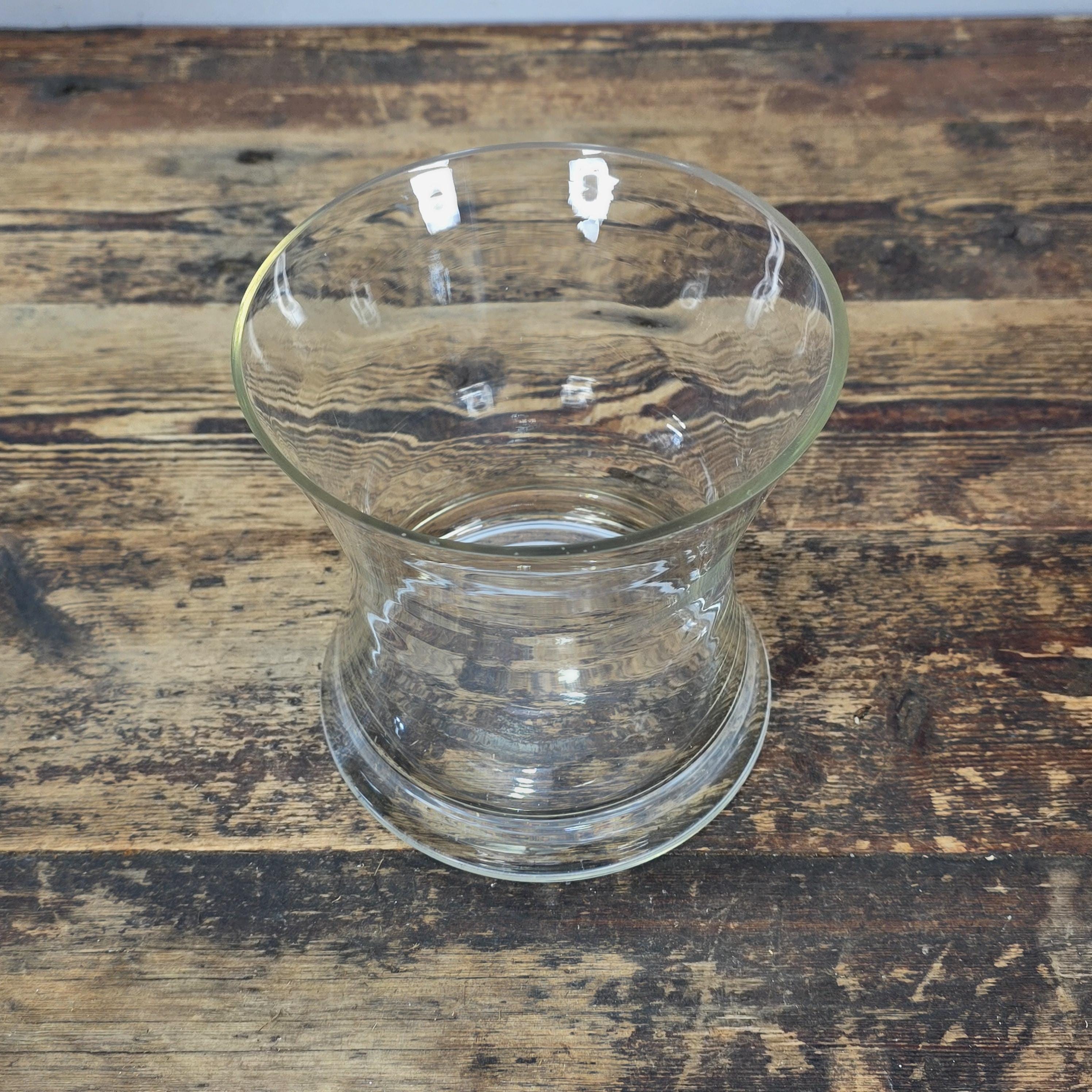 Vintage Thick Glass Hurricane Vase / Trumpet Hourglass Shape 6.5” Heavy Base