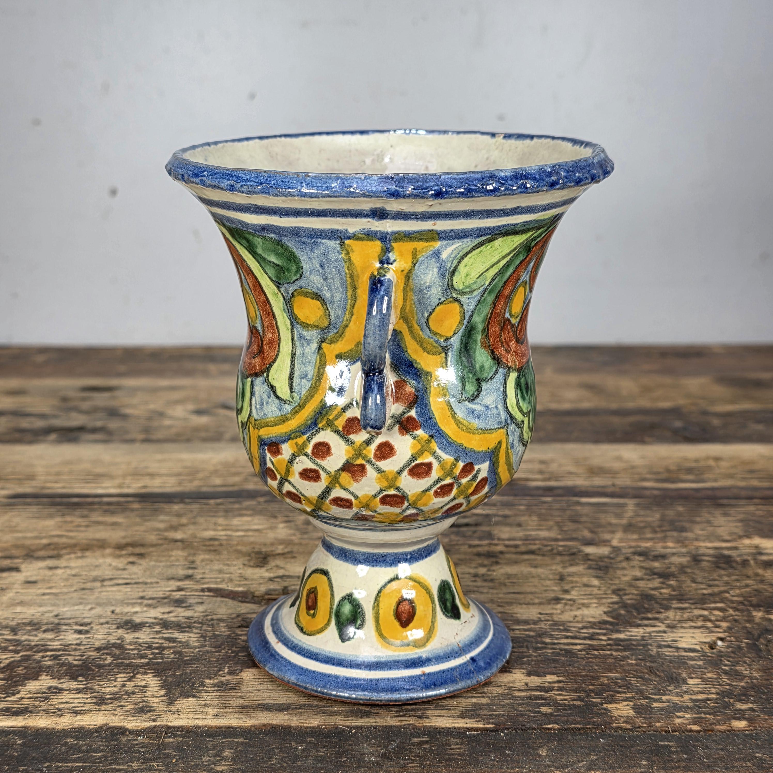 Vintage Mexican Talavera Hand-Painted Chalice Vase / Goblet Form Pottery
