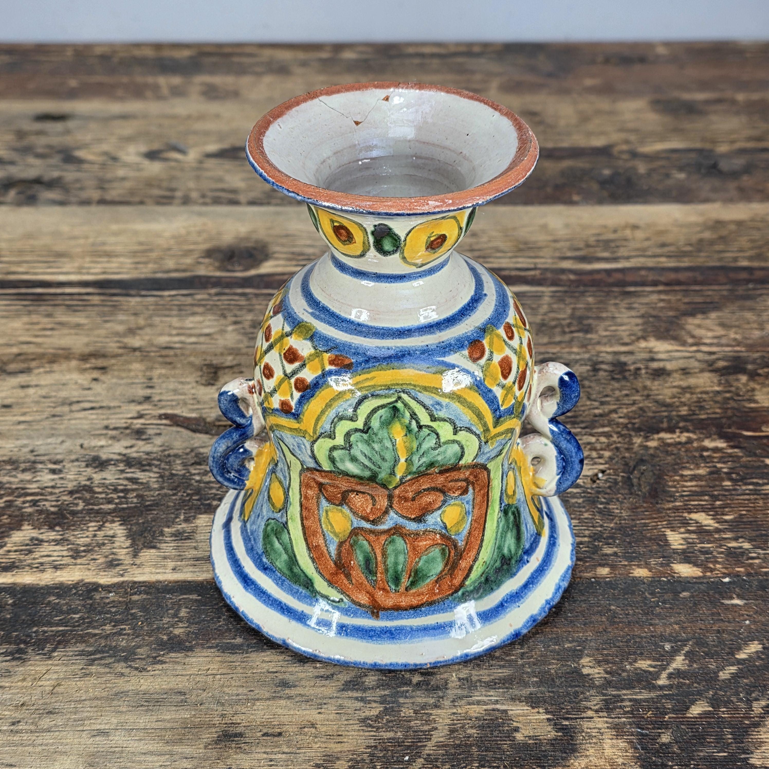 Vintage Mexican Talavera Hand-Painted Chalice Vase / Goblet Form Pottery