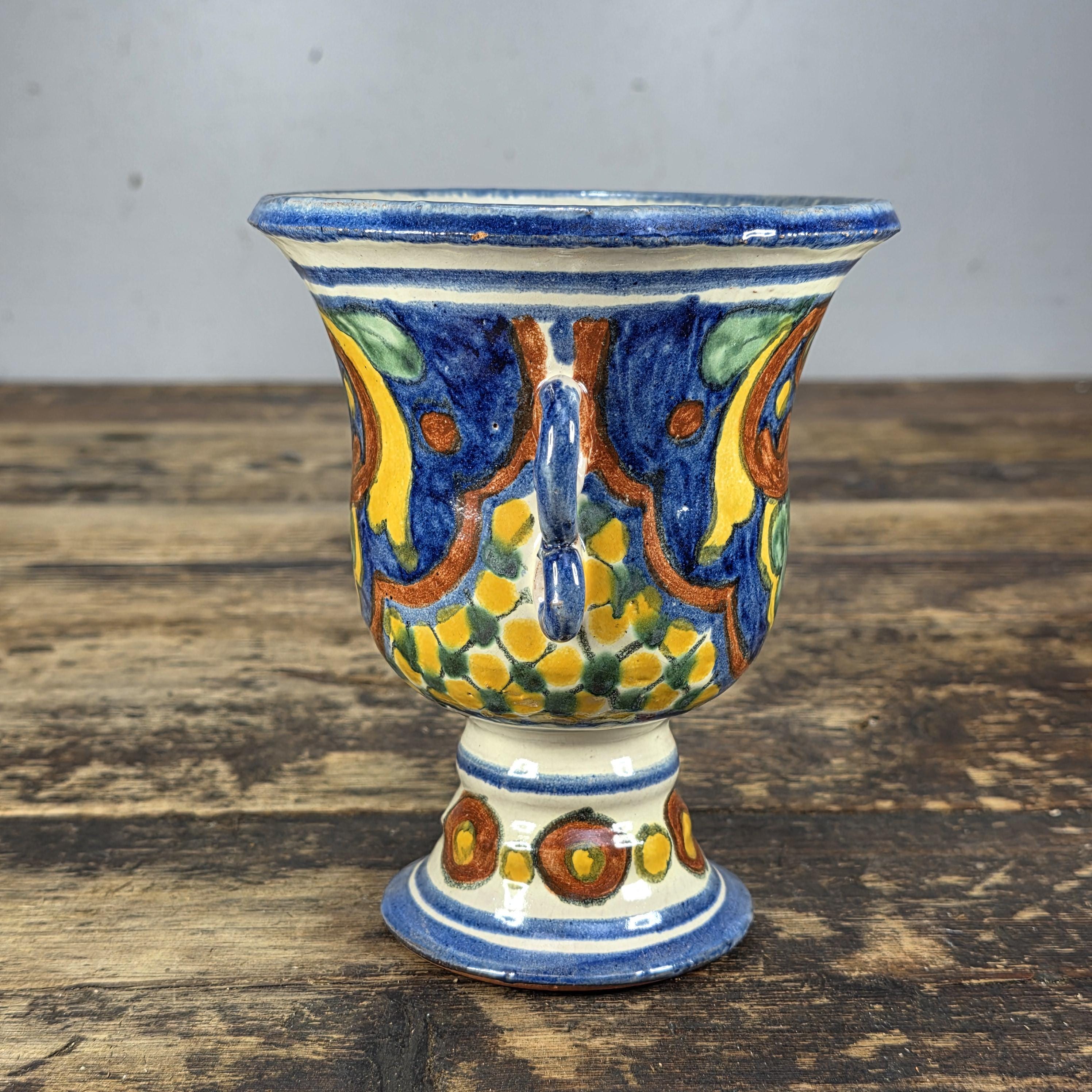 Vintage Mexican Talavera Hand-Painted Chalice Vase / Goblet Form Pottery