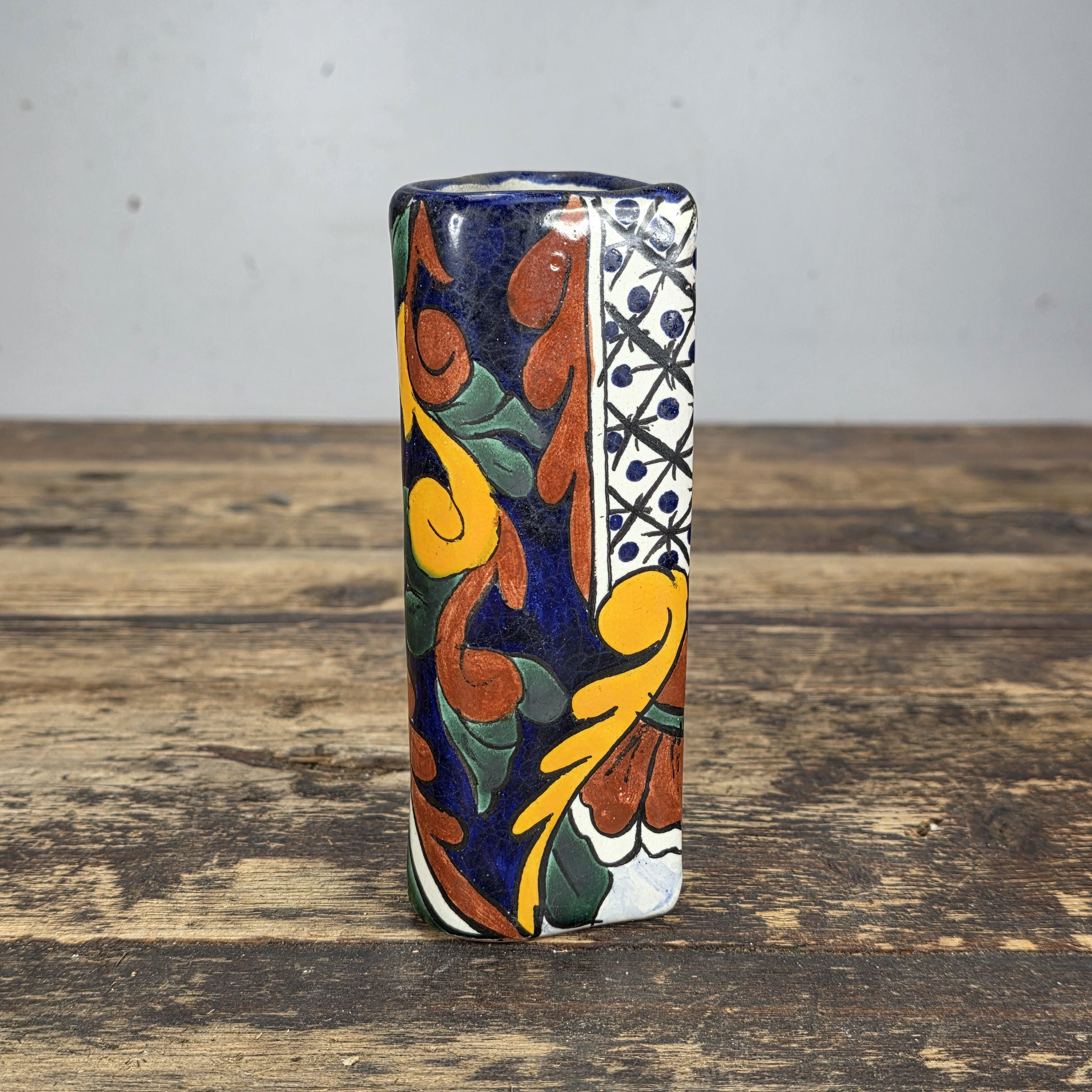 Vintage Talavera Mexico Heart Vase – Hand Painted Folk Art Ceramic 5.5"H