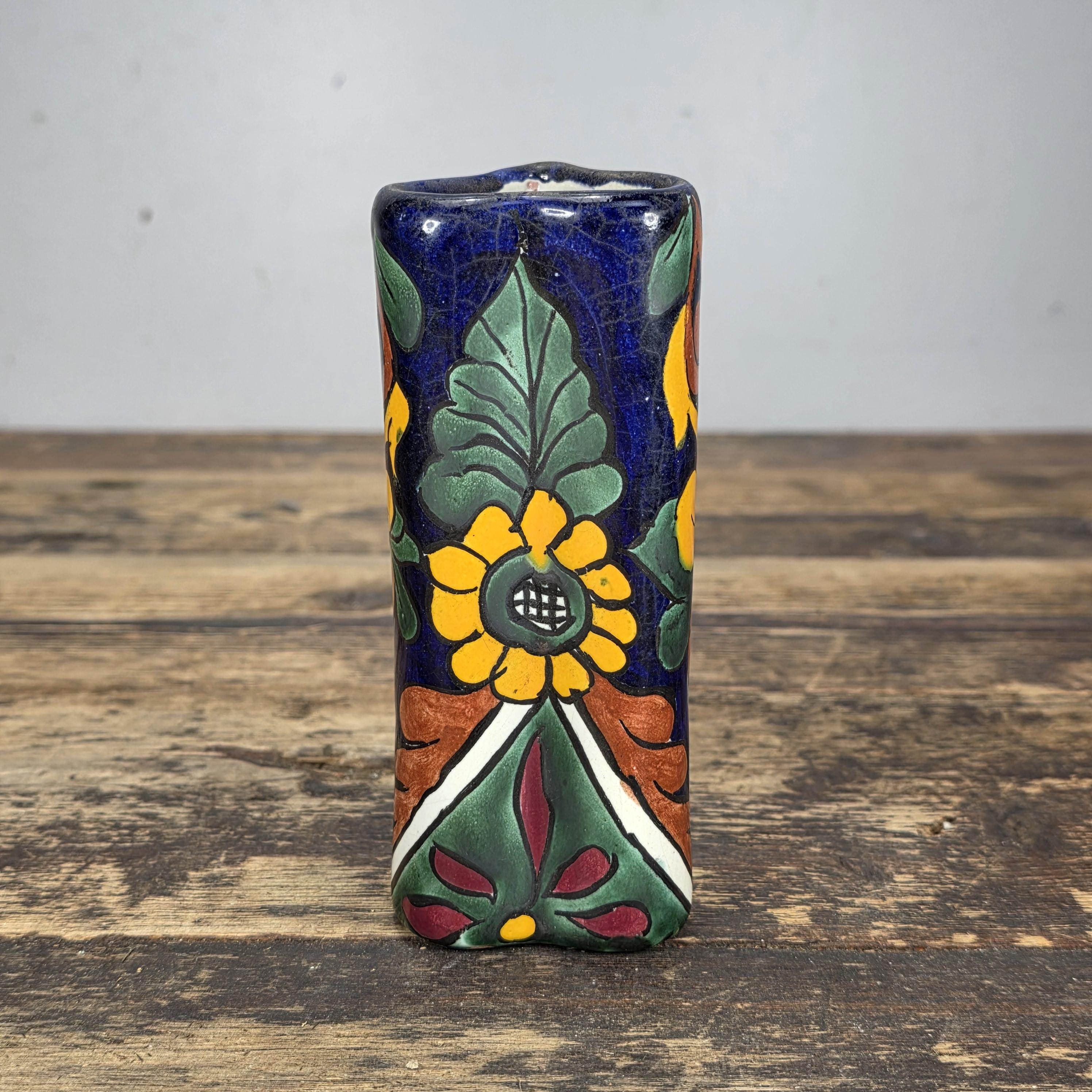 Vintage Talavera Mexico Heart Vase – Hand Painted Folk Art Ceramic 5.5"H