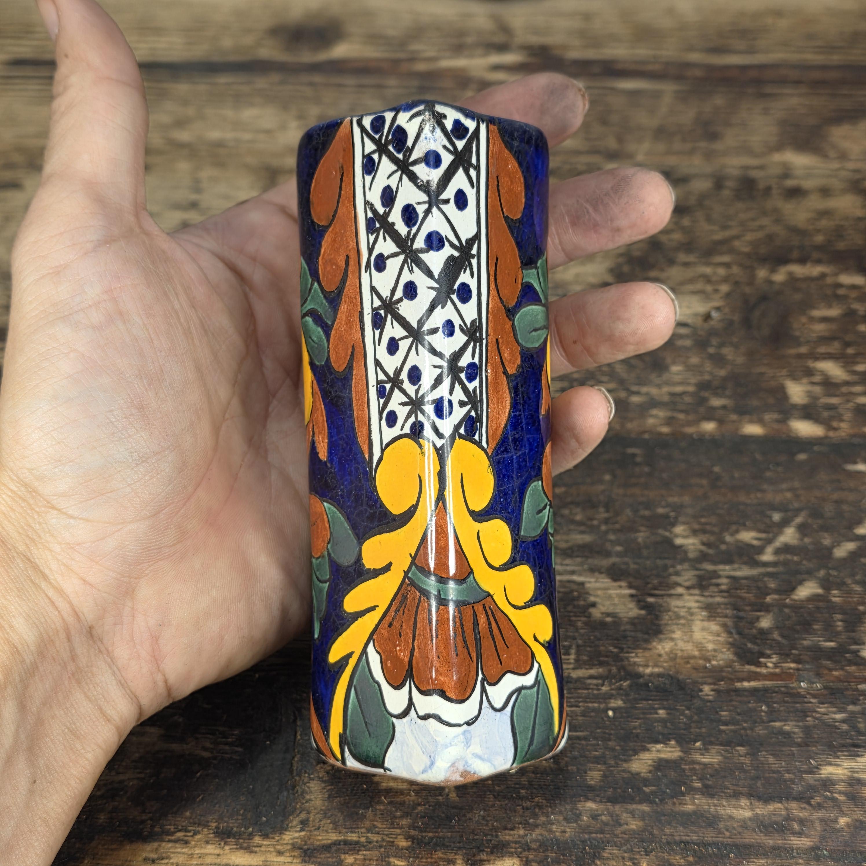 Vintage Talavera Mexico Heart Vase – Hand Painted Folk Art Ceramic 5.5"H