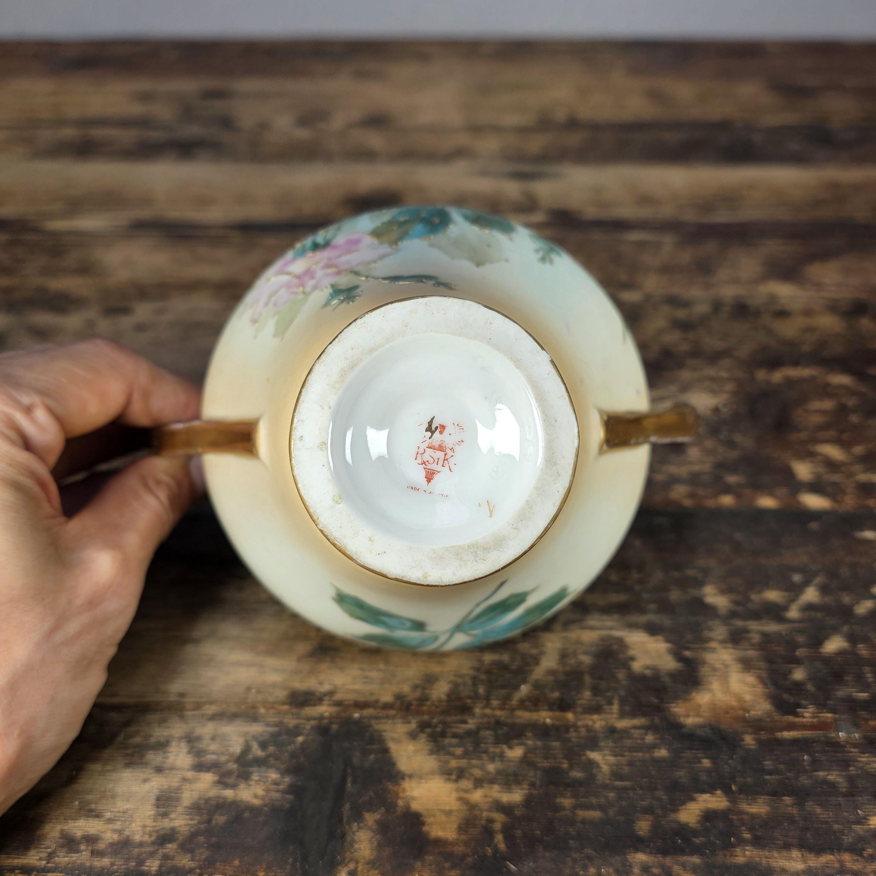 Antique RStK Bohemia Amphora Style Vase Hand Painted Roses Gold Austria c.1900