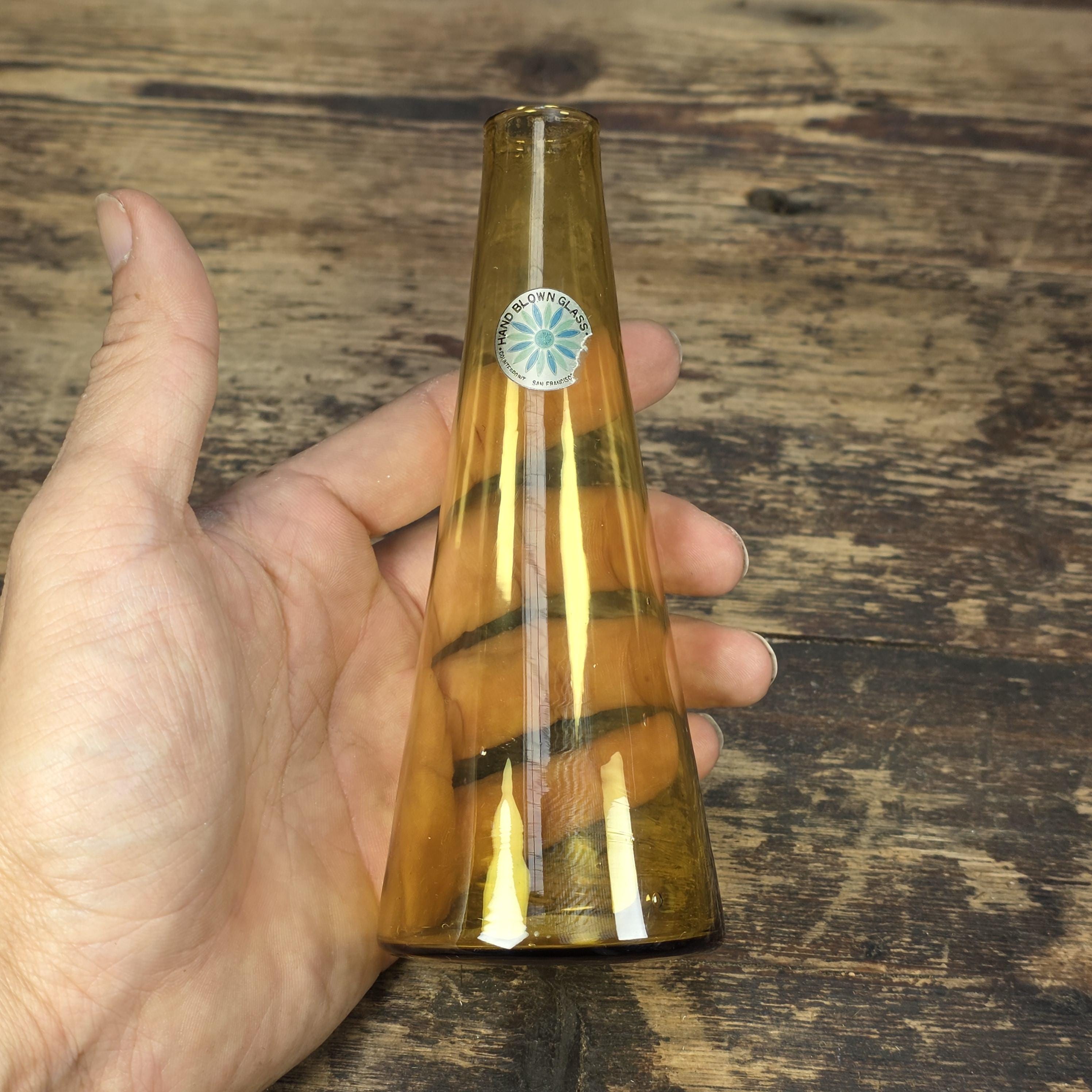 Counterpoint San Francisco Amber Hand Blown Glass Vase Made in Japan 1960s