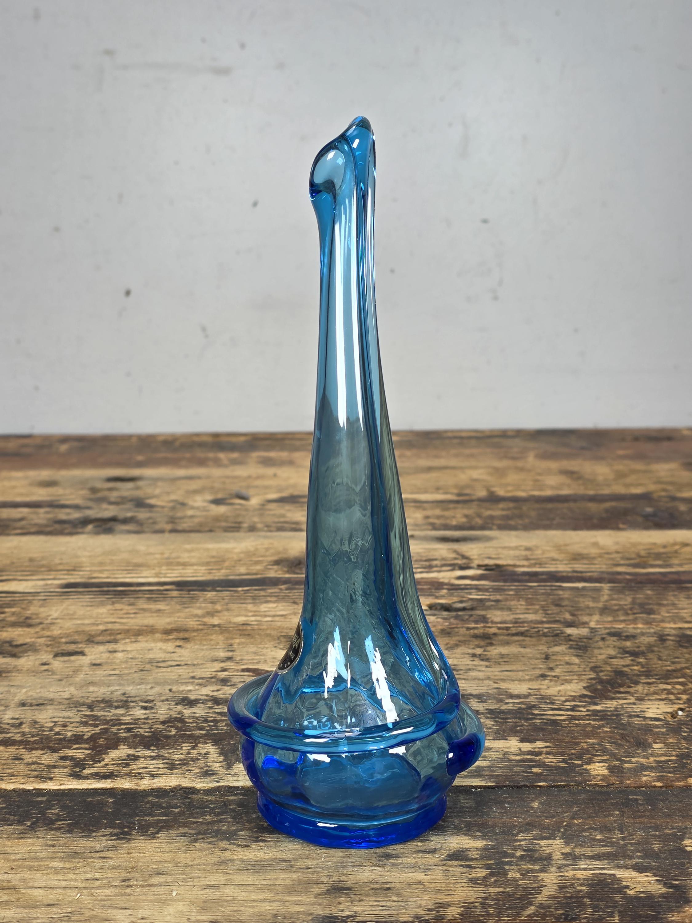 Vintage Kanawha Blue Hand Blown Glass Vase Dunbar W.Va. 1960s Mid Century Modern
