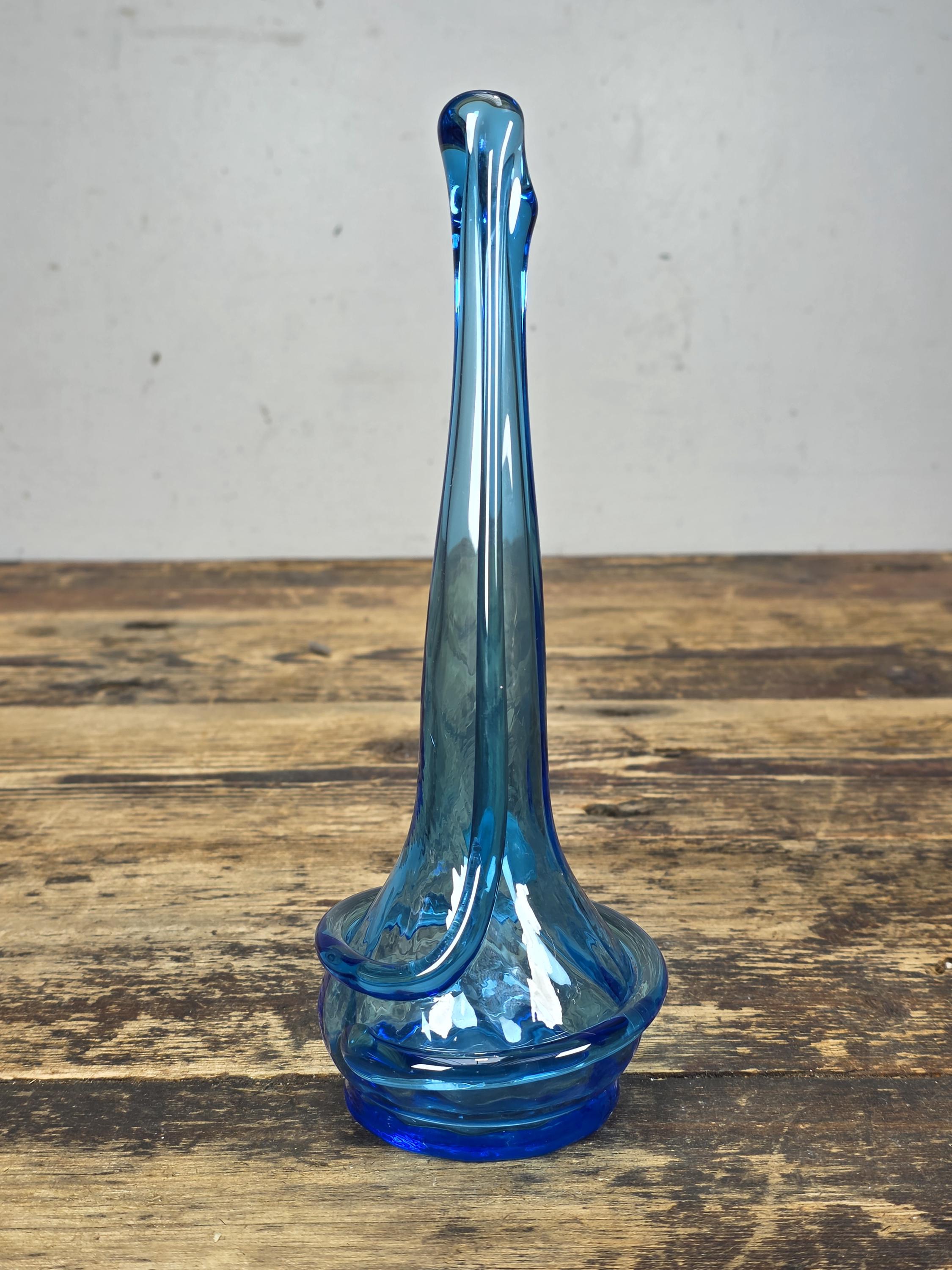 Vintage Kanawha Blue Hand Blown Glass Vase Dunbar W.Va. 1960s Mid Century Modern