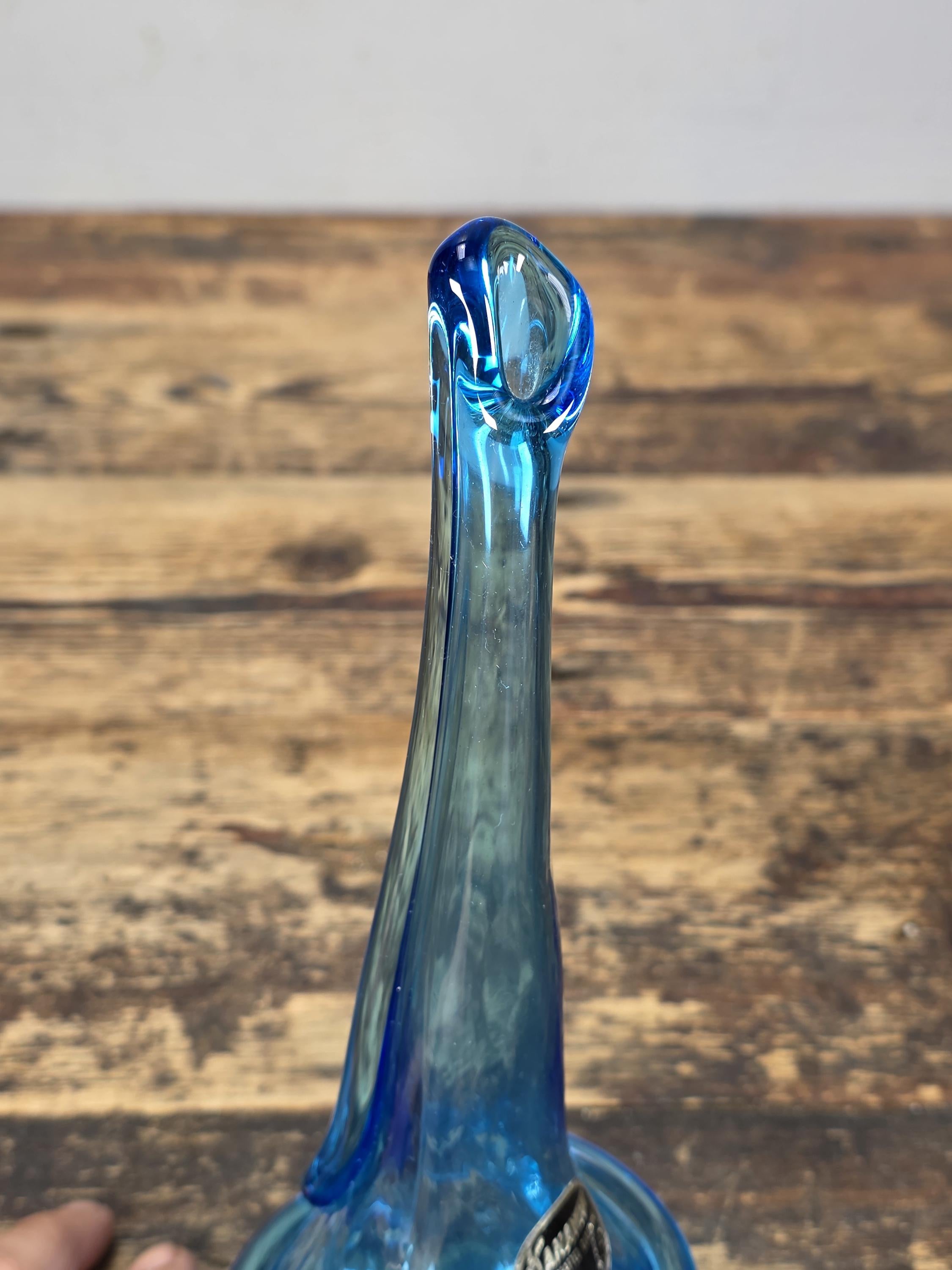 Vintage Kanawha Blue Hand Blown Glass Vase Dunbar W.Va. 1960s Mid Century Modern