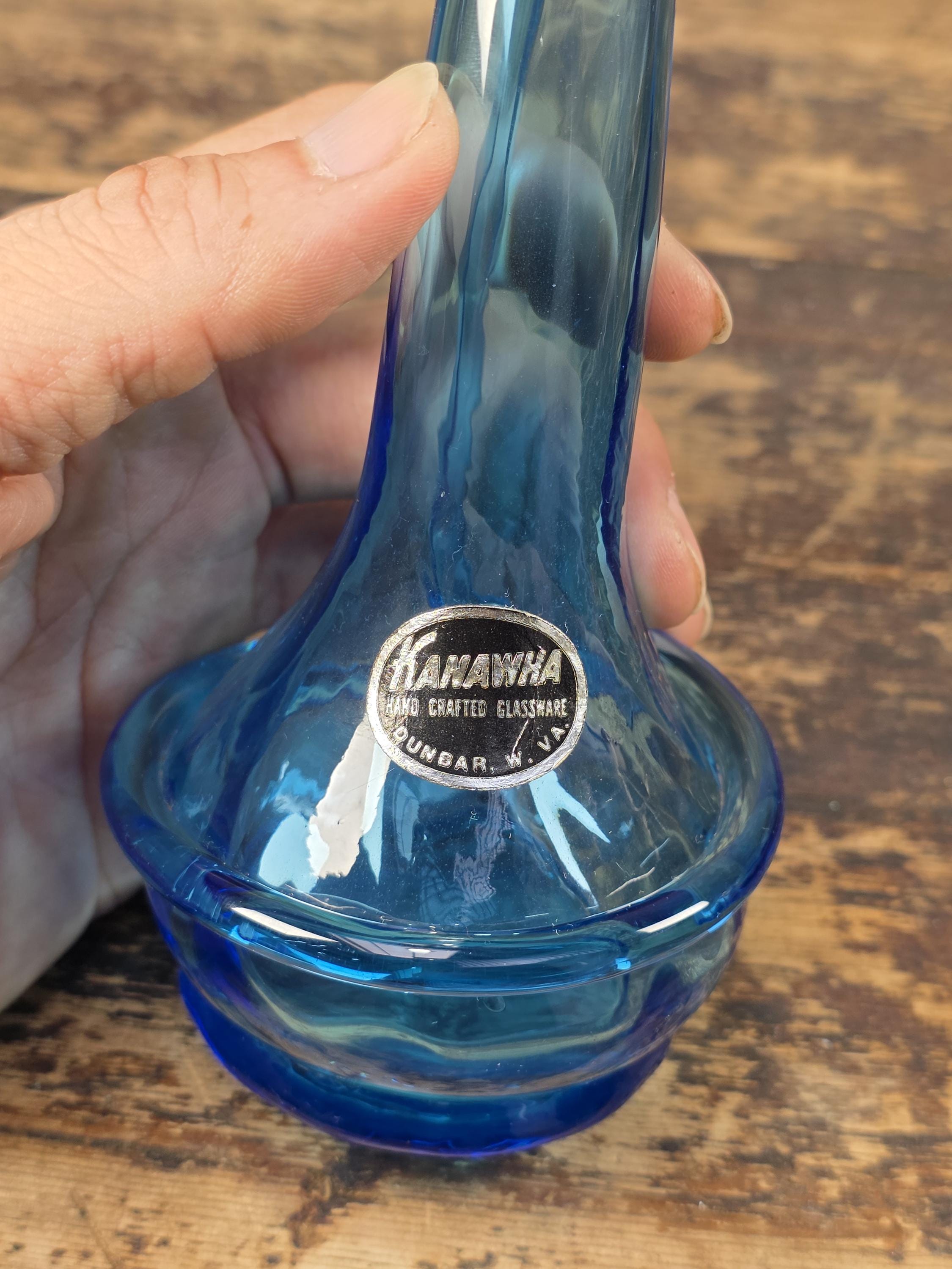 Vintage Kanawha Blue Hand Blown Glass Vase Dunbar W.Va. 1960s Mid Century Modern