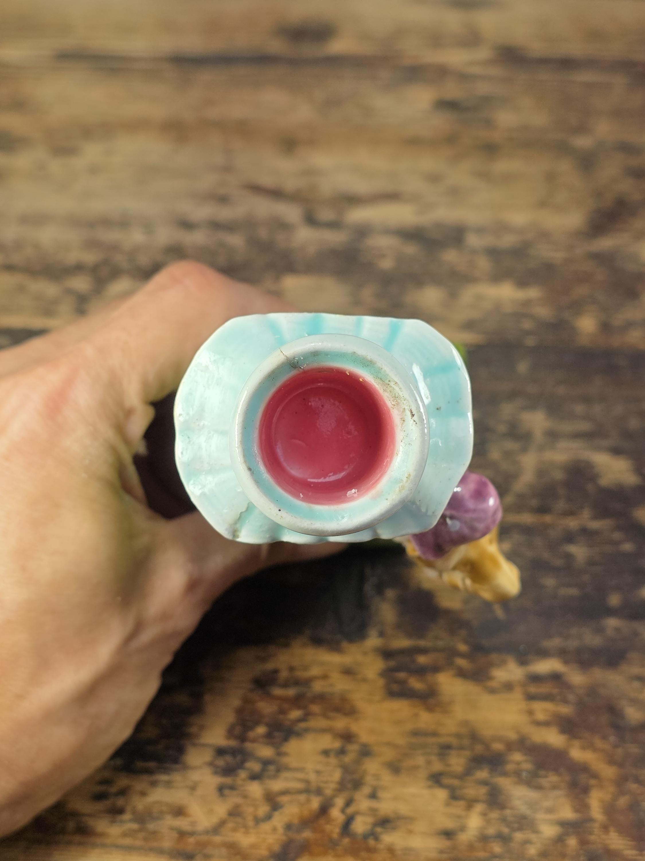 Antique German Majolica Figural Candle Holder Lovers Smoking Scene c.1900s