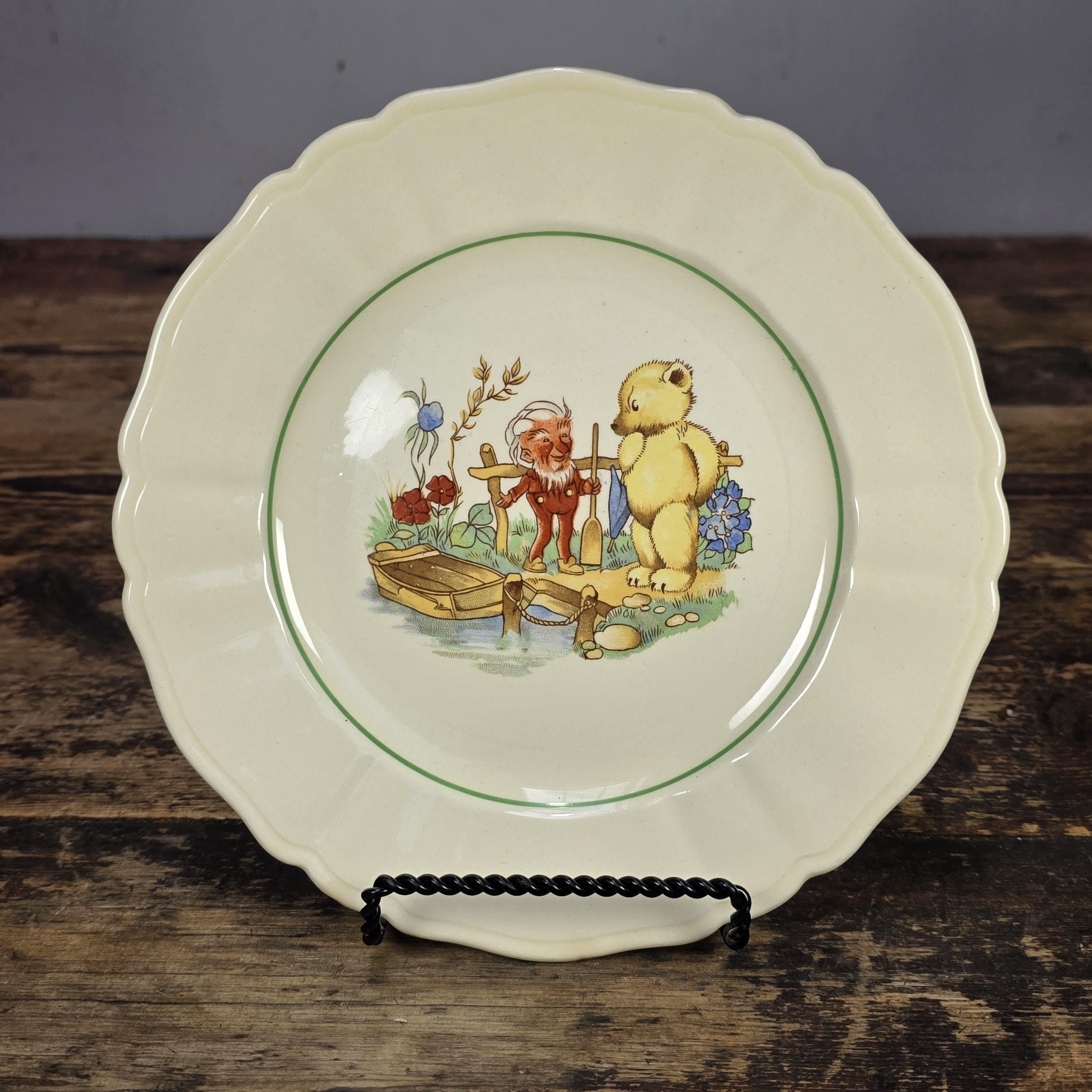 Rorstrand Sweden TOMTEBO Bear & Elf Plate Scandinavian Nursery Art 1950s