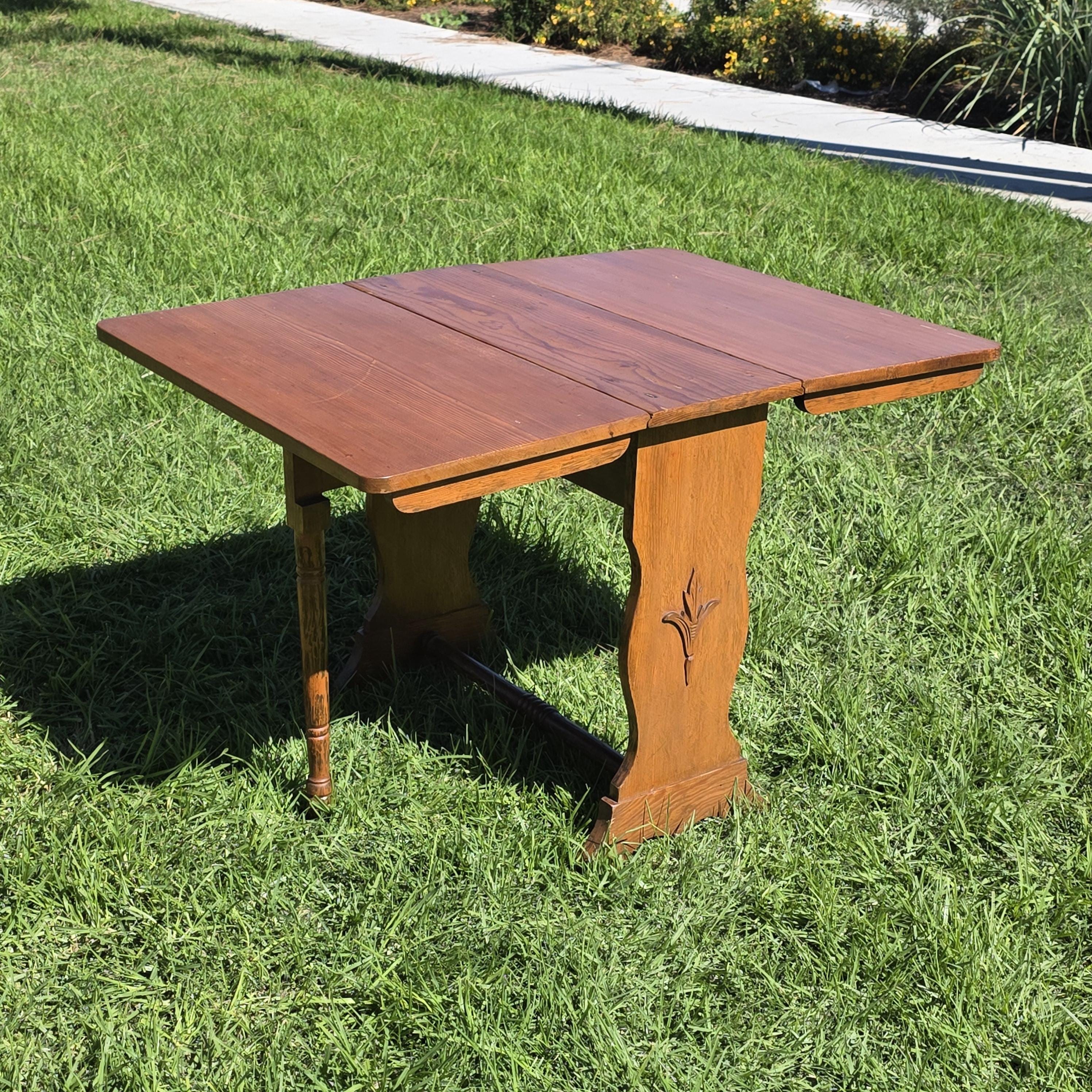 Local Pickup Only Arts & Crafts / Mission Style Drop Leaf Table Solid Pine and Oak Hand Carved c1930