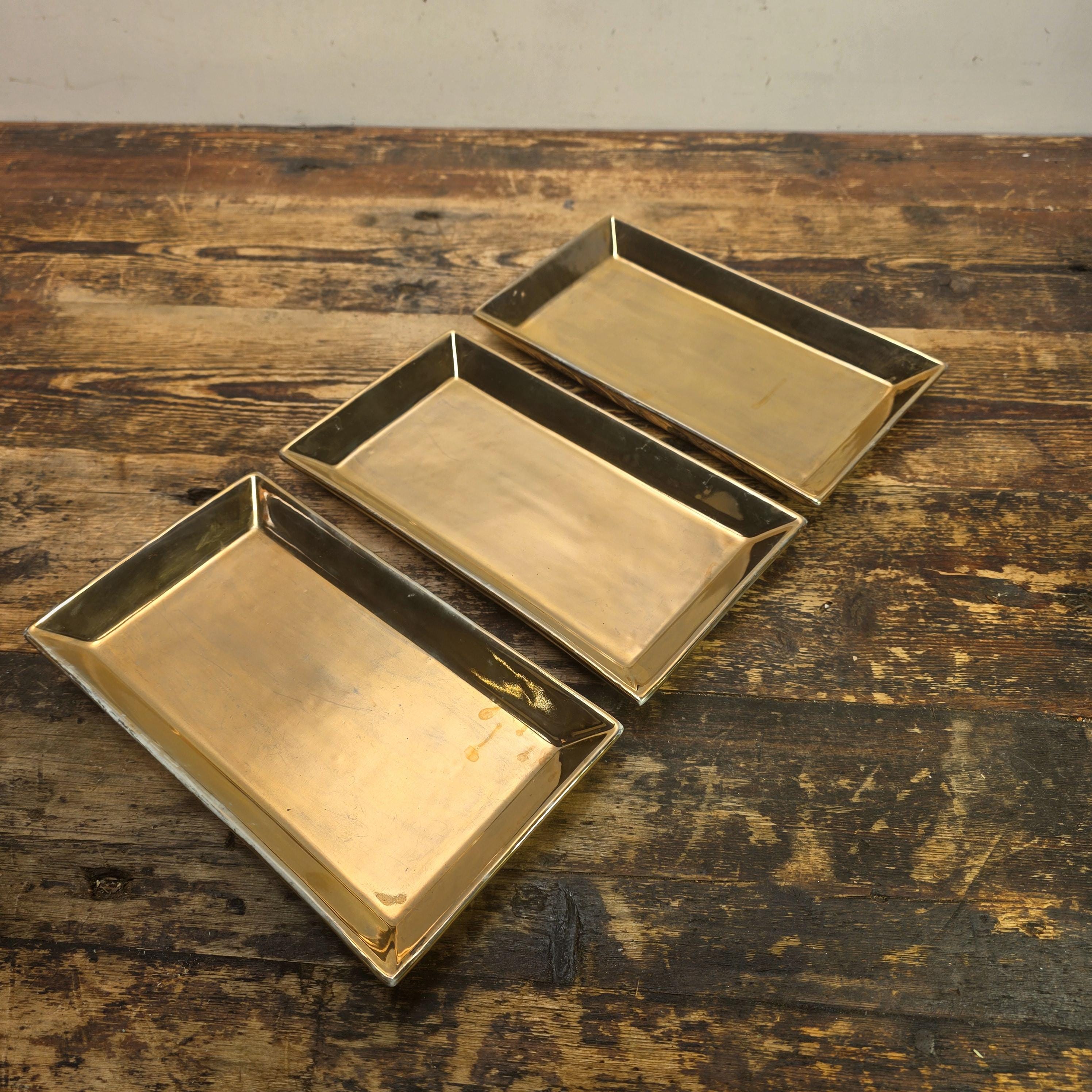 Tozai Home Gold Ceramic Rectangular Trays 9.75" Metallic Finish Plates Set of 3