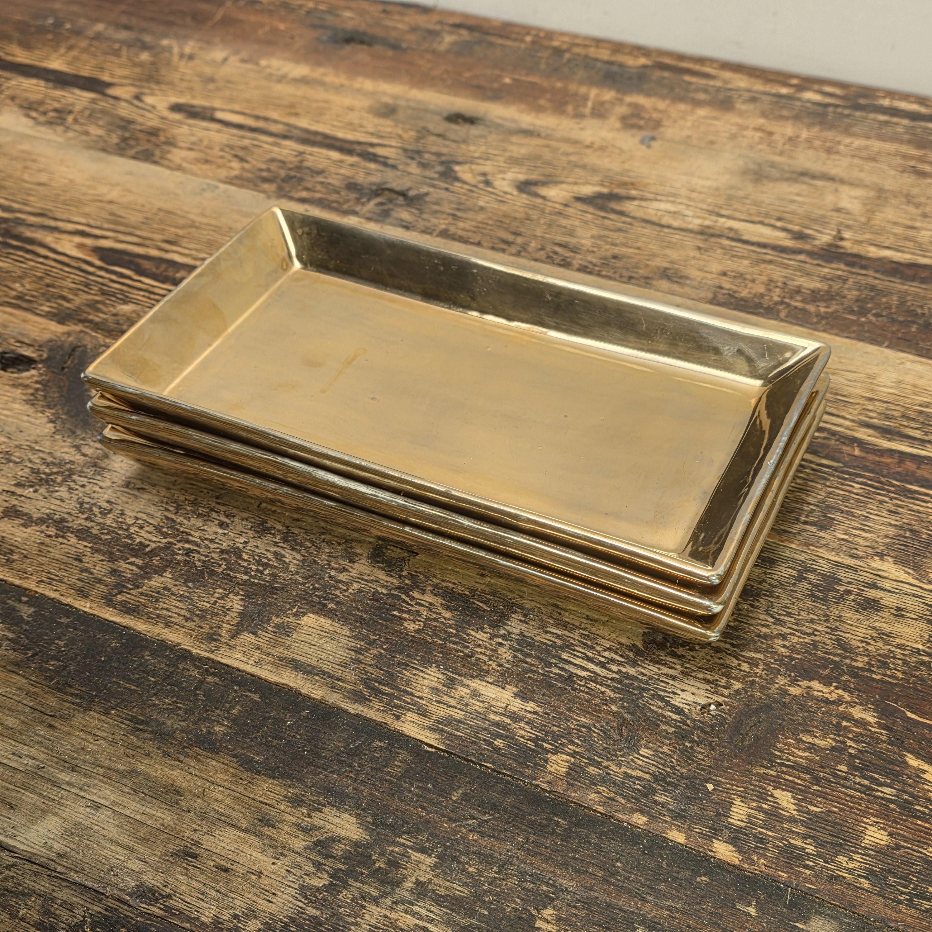 Tozai Home Gold Ceramic Rectangular Trays 9.75" Metallic Finish Plates Set of 3