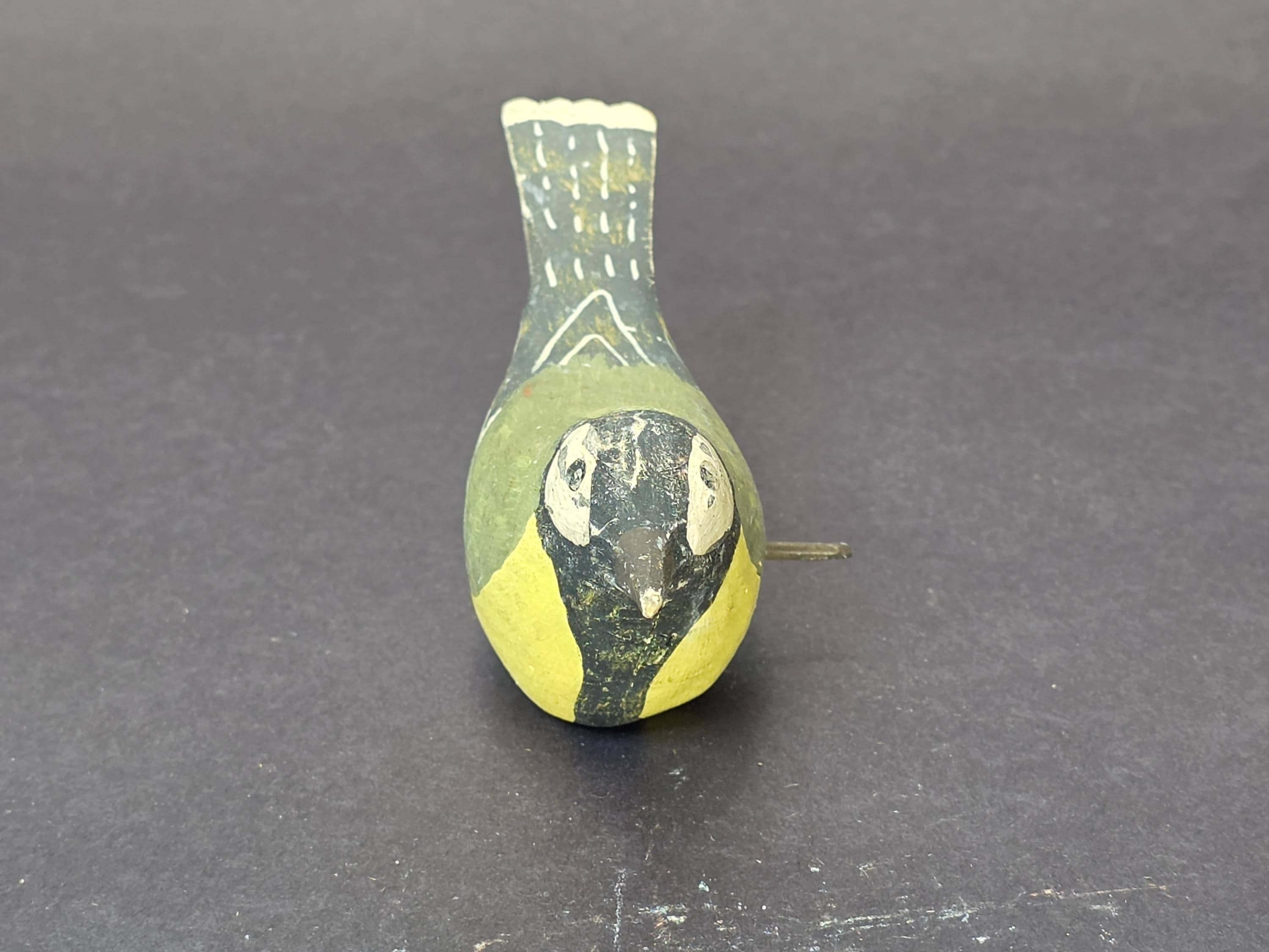 Svensk Slöjd Sweden Hand Carved Painted Wooden Bird — Green Yellow Folk Art Deco