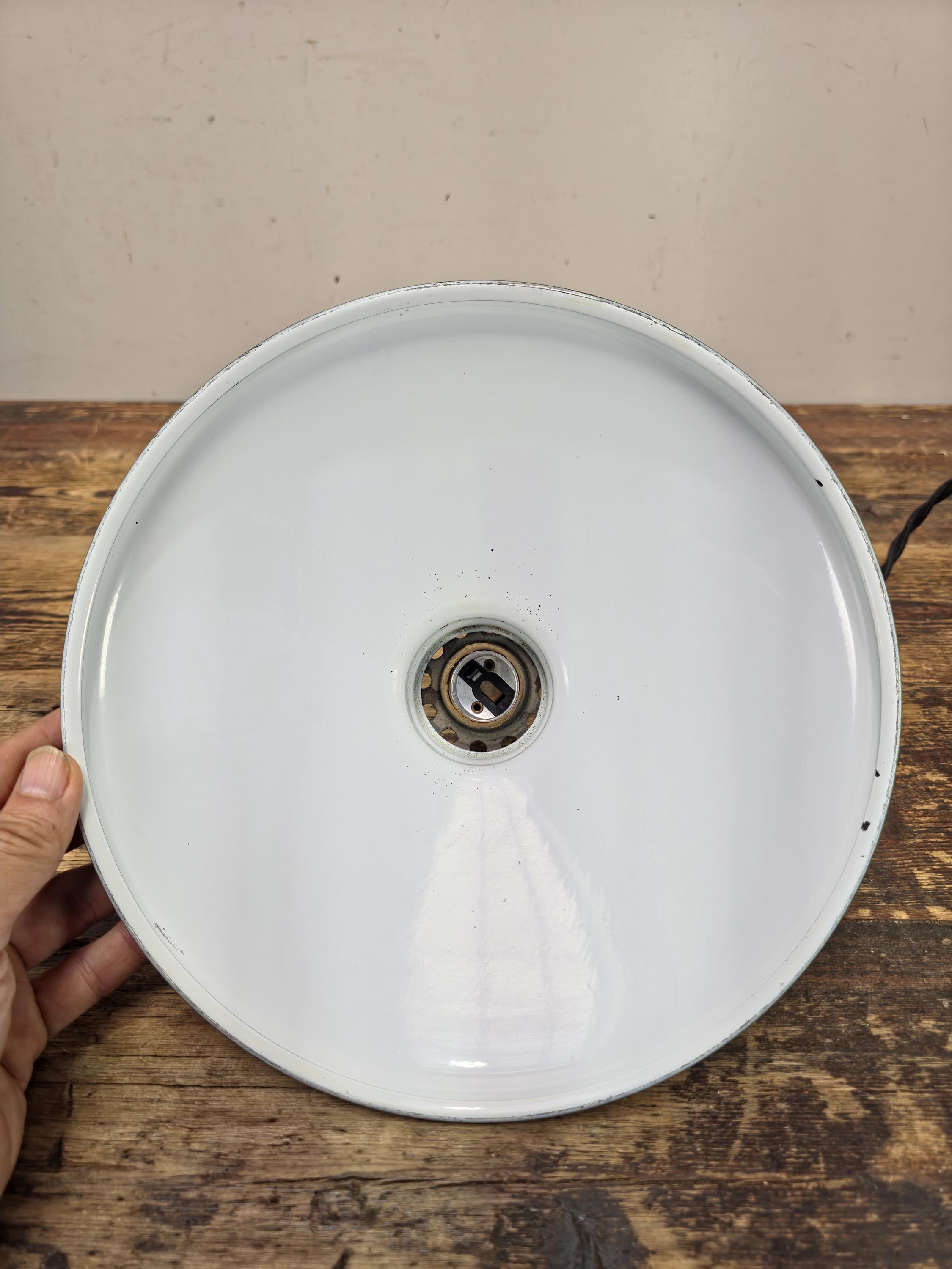 Vintage Green Enamel Pendant Light 10" Shade w/ GBPL Brass Socket