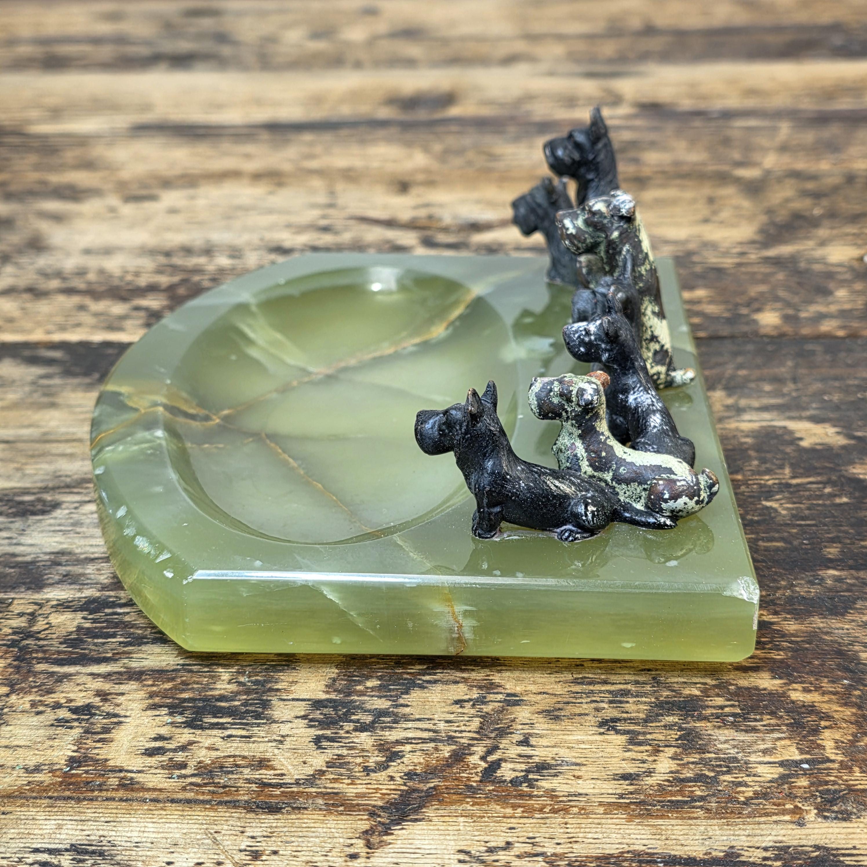 Rare Austrian Cold Painted Bronze Terrier Group on Green Onyx Tray c.1930