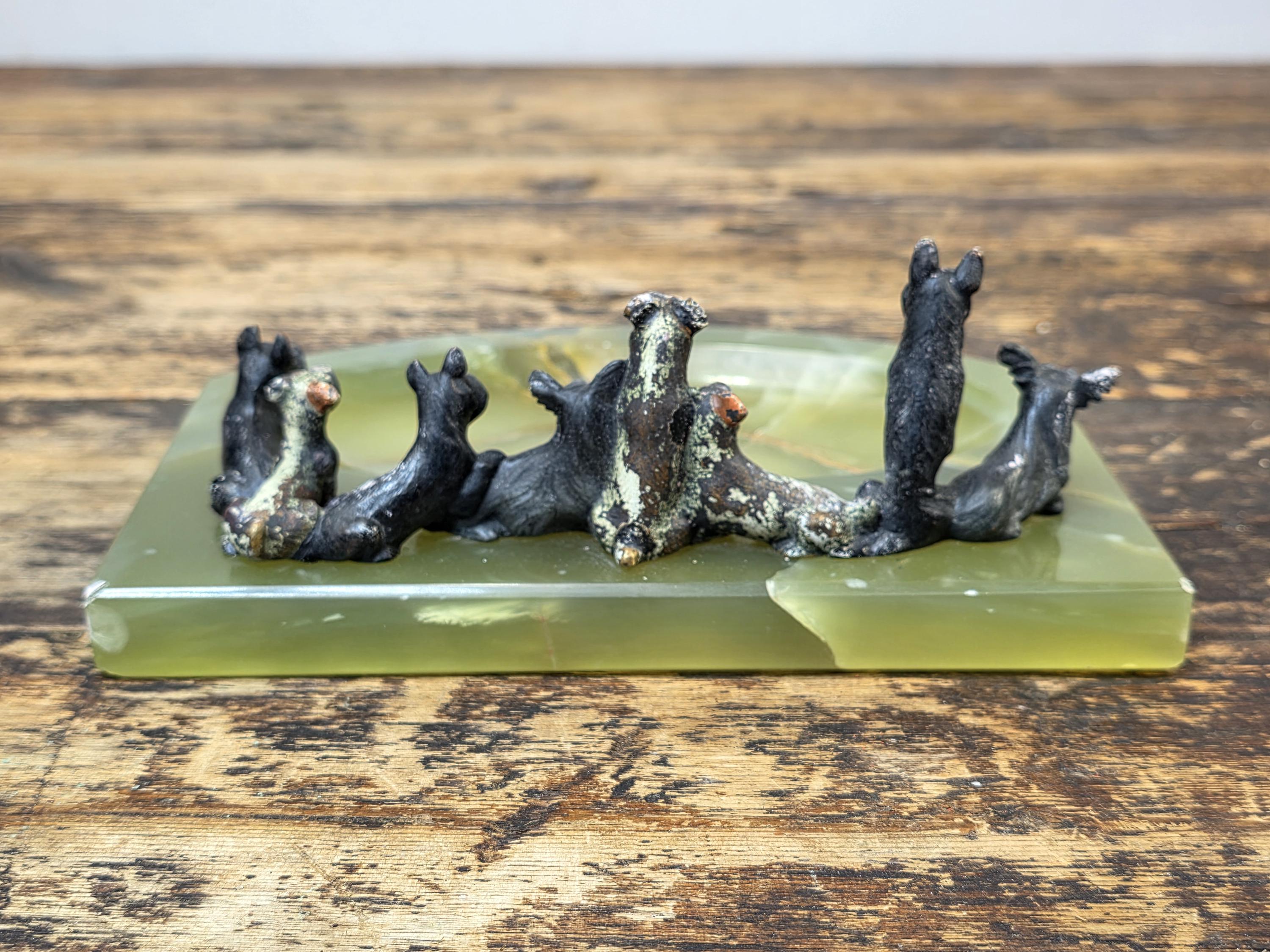 Rare Austrian Cold Painted Bronze Terrier Group on Green Onyx Tray c.1930