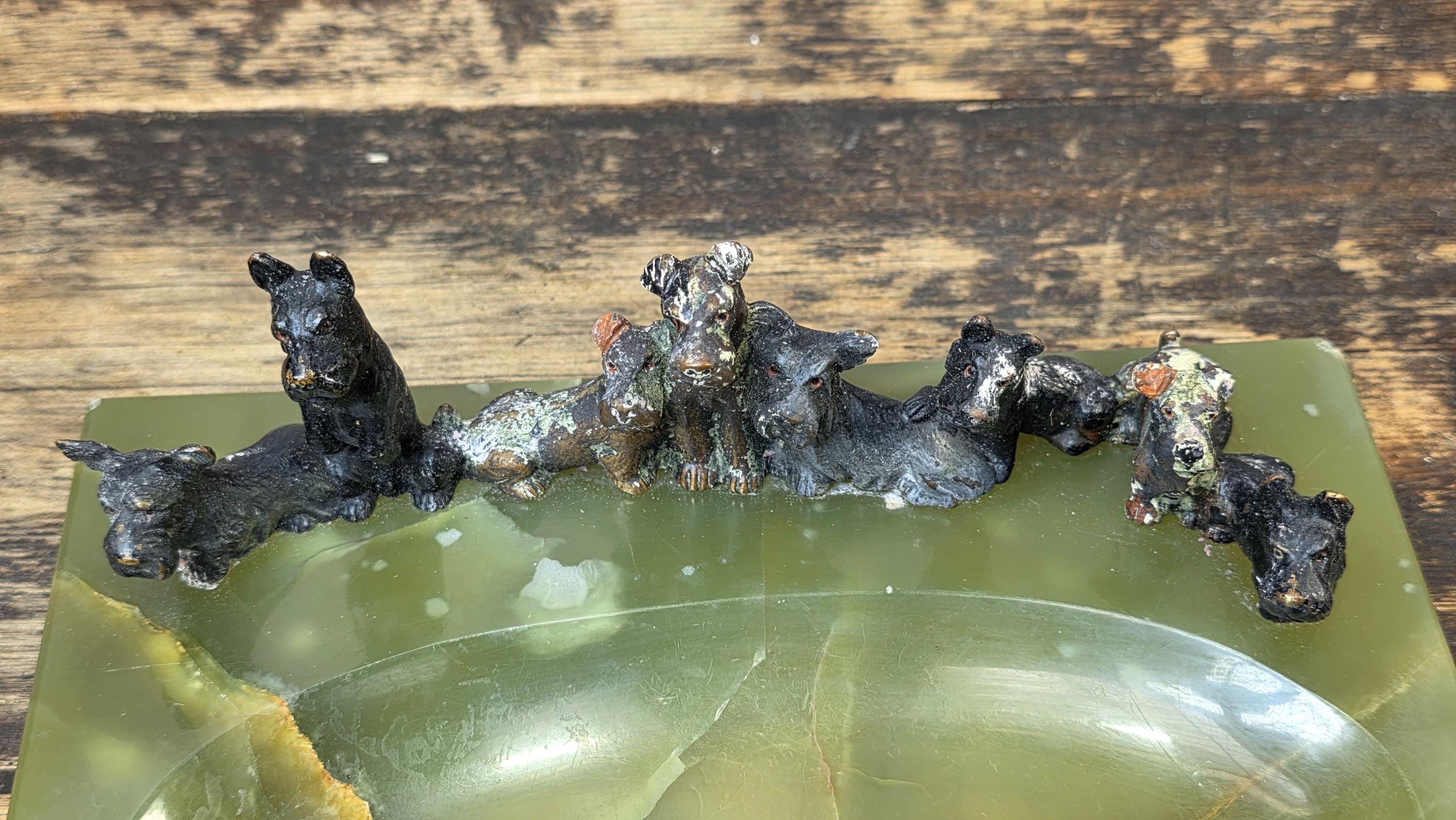 Rare Austrian Cold Painted Bronze Terrier Group on Green Onyx Tray c.1930